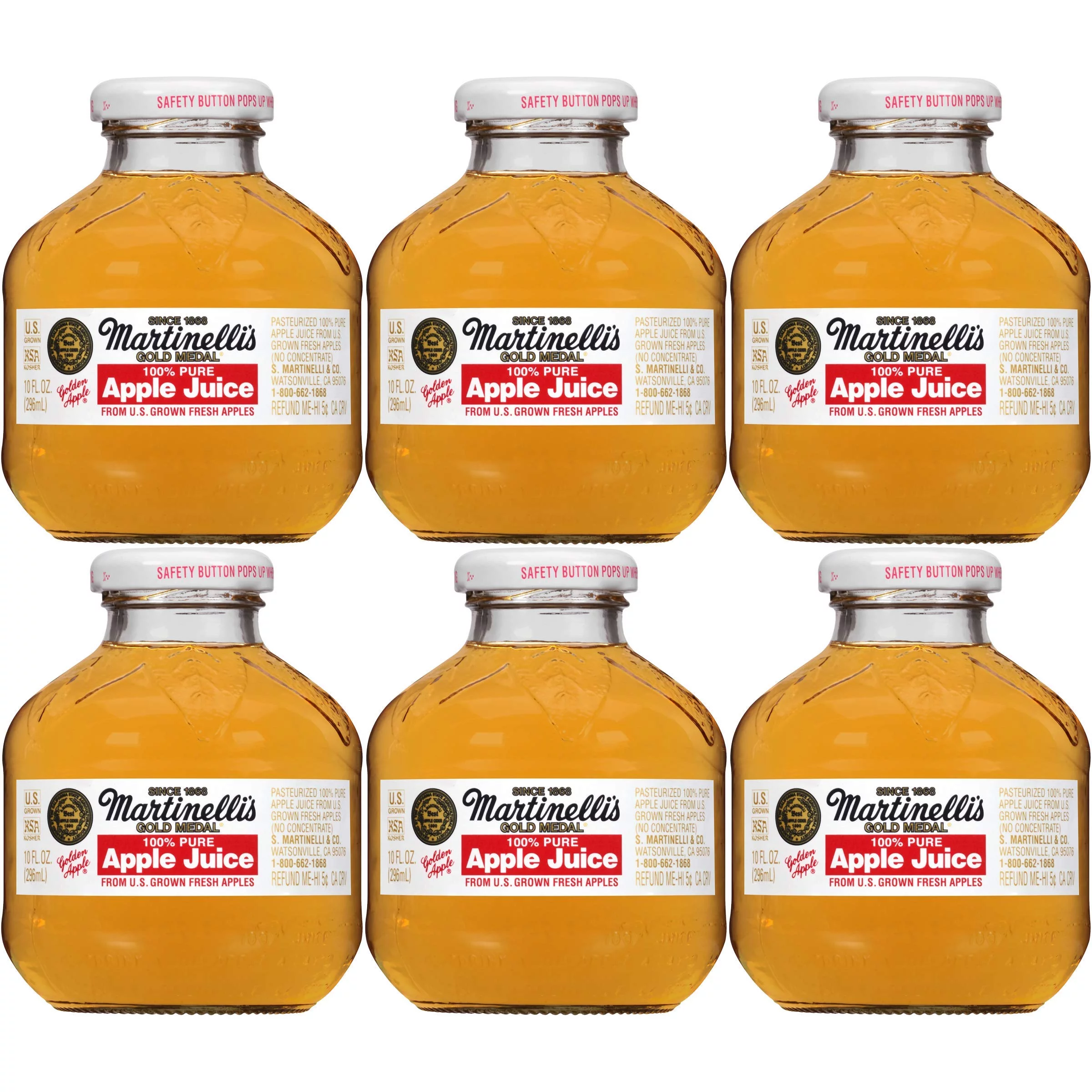 Martinelli,S Gold Medal, 100% Apple Juice, 10Oz Glass Bottle (Pack Of 6, Total Of 60 Oz)
