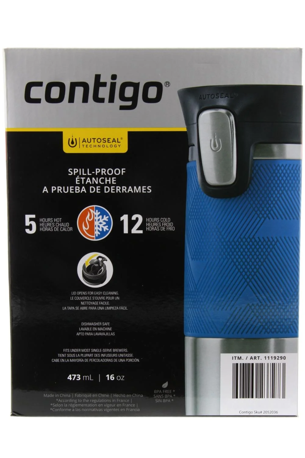 Contigo Autoseal Stainless Steel Spill-Proof Travel Mug, 16oz- Pinot Noir & Gray (2 Pack)