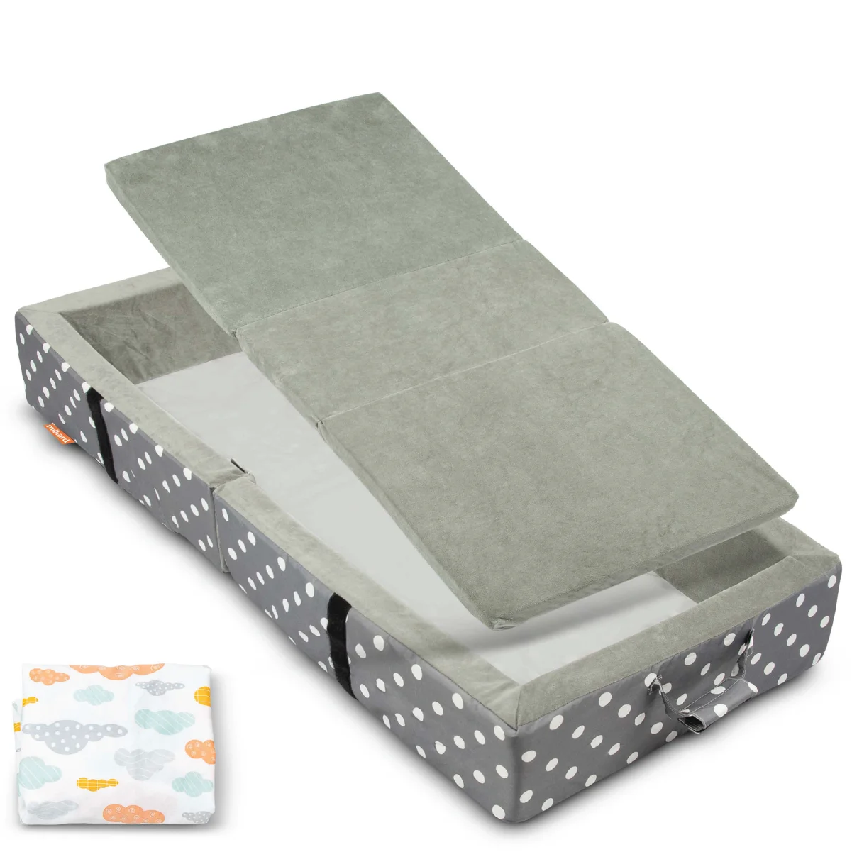 Milliard Portable Toddler Travel Bed Nap Mat + Washable Fitted Sheet, Great for Travel Camping Trips and Sleepovers - Light Grey