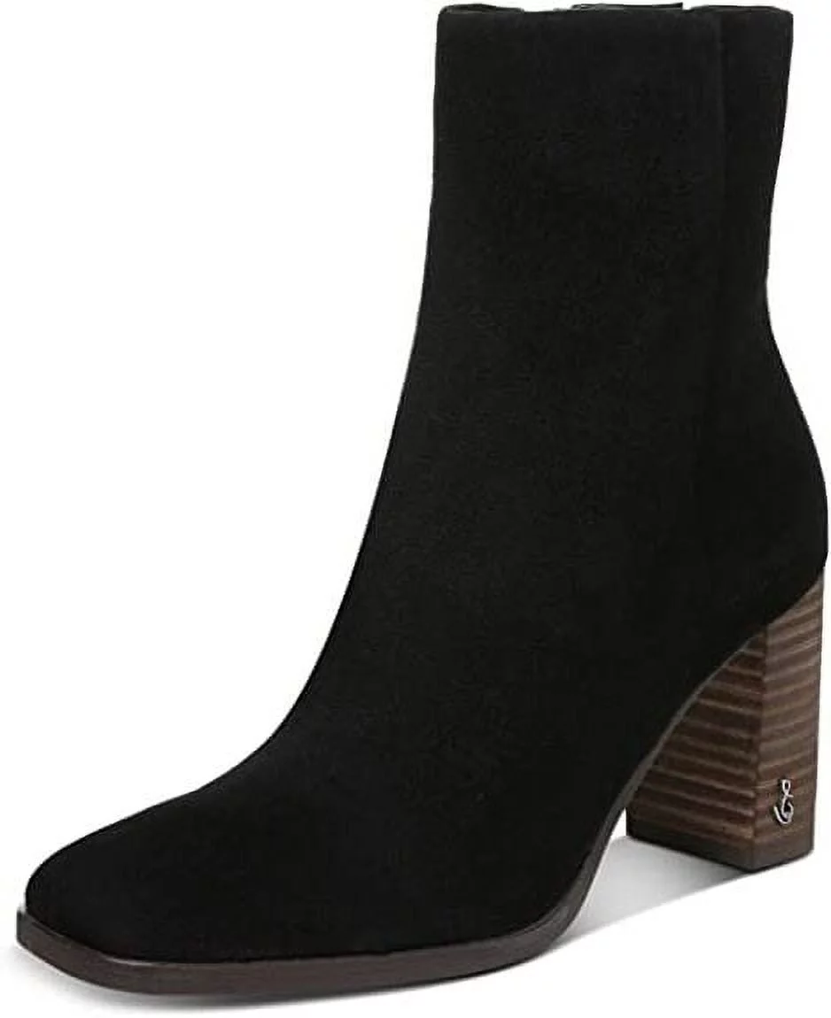 Sam Edelman Osten Black Stacked Block Heel Almond Toe Fashion Ankle Booties (Black, 10.5)