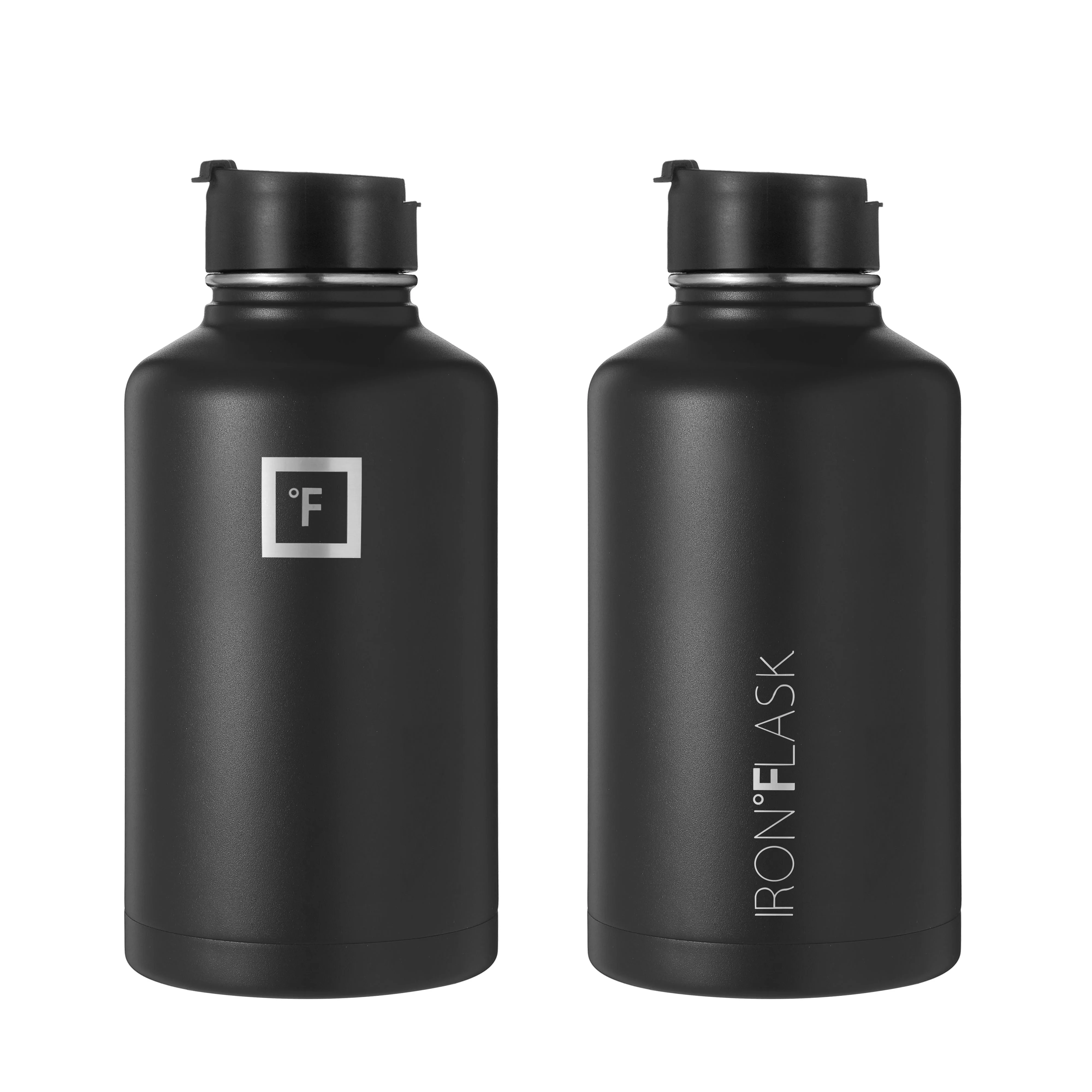 Iron Flask Wide Mouth Water Bottle With Straw Lid Black2 64 oz