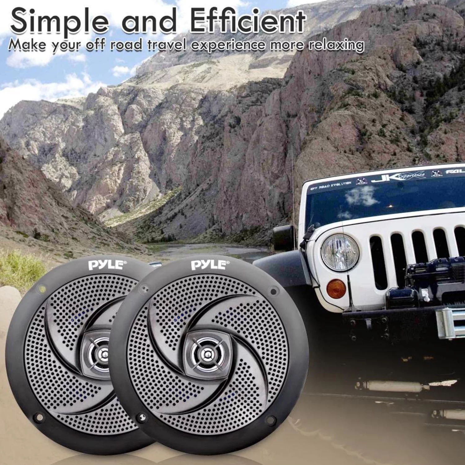 Pyle PLMRS5B 5.25 Inch Waterproof Low Profile Marine Speakers, Black (2 Pack)