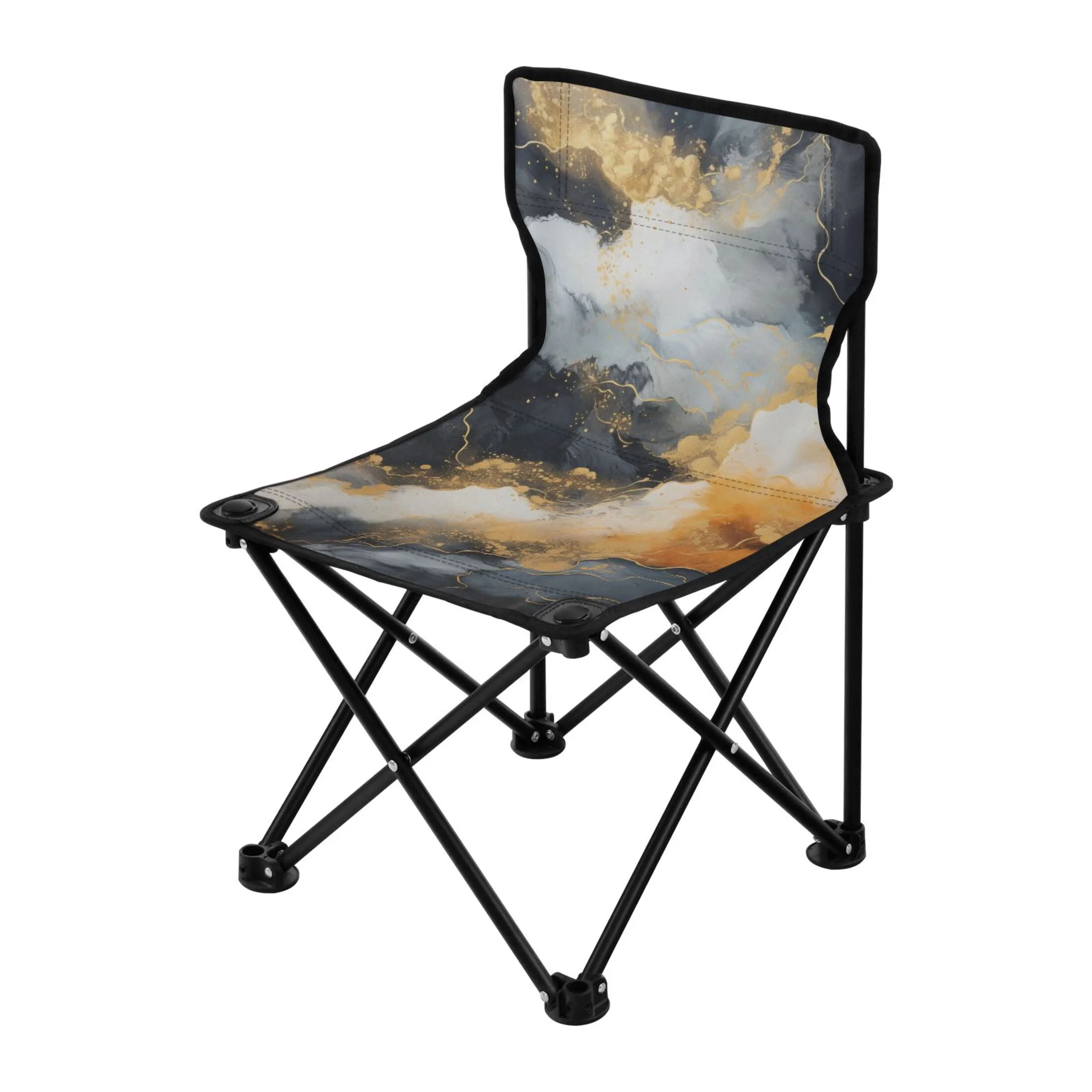 Golden Black Marble Portable Camping Chair Outdoor Folding Beach Chair Fishing Chair Lawn Chair with Carry Bag Support to 220LBS