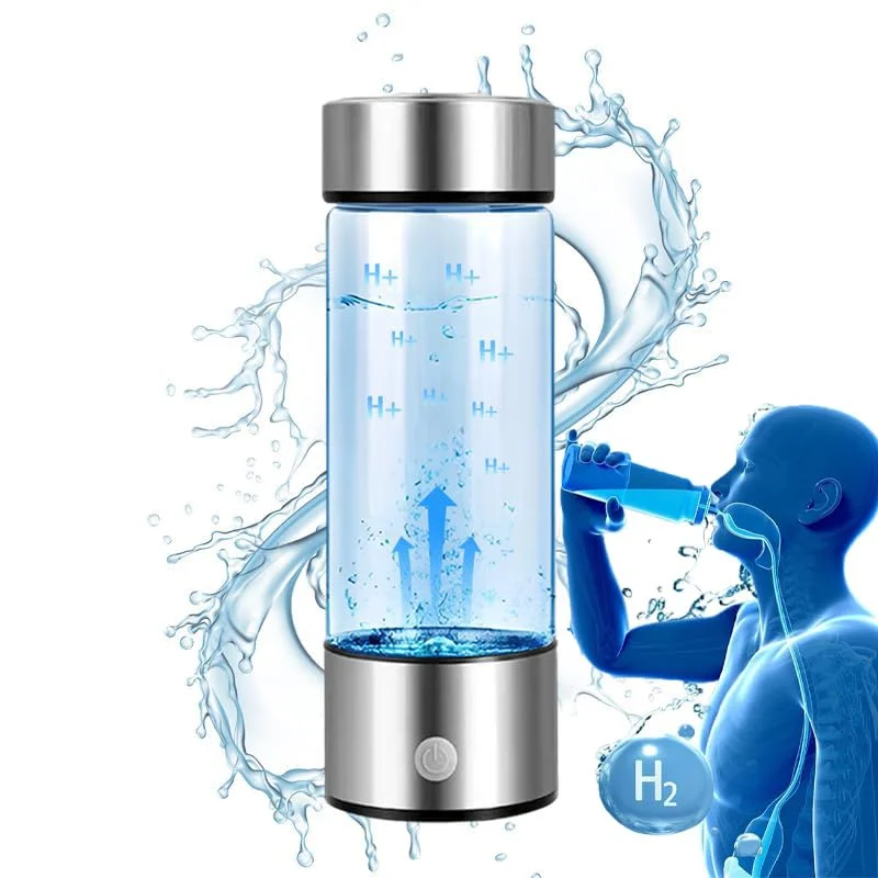 Hydrogen Water Bottle, 2024 420ml Portable Hydrogen Water Ionizer Machine, Hydrogen Water Generator with PEM SPE Technology, Rechargeable Hydrogen Rich Water Glass Cup for Home Office Travel
