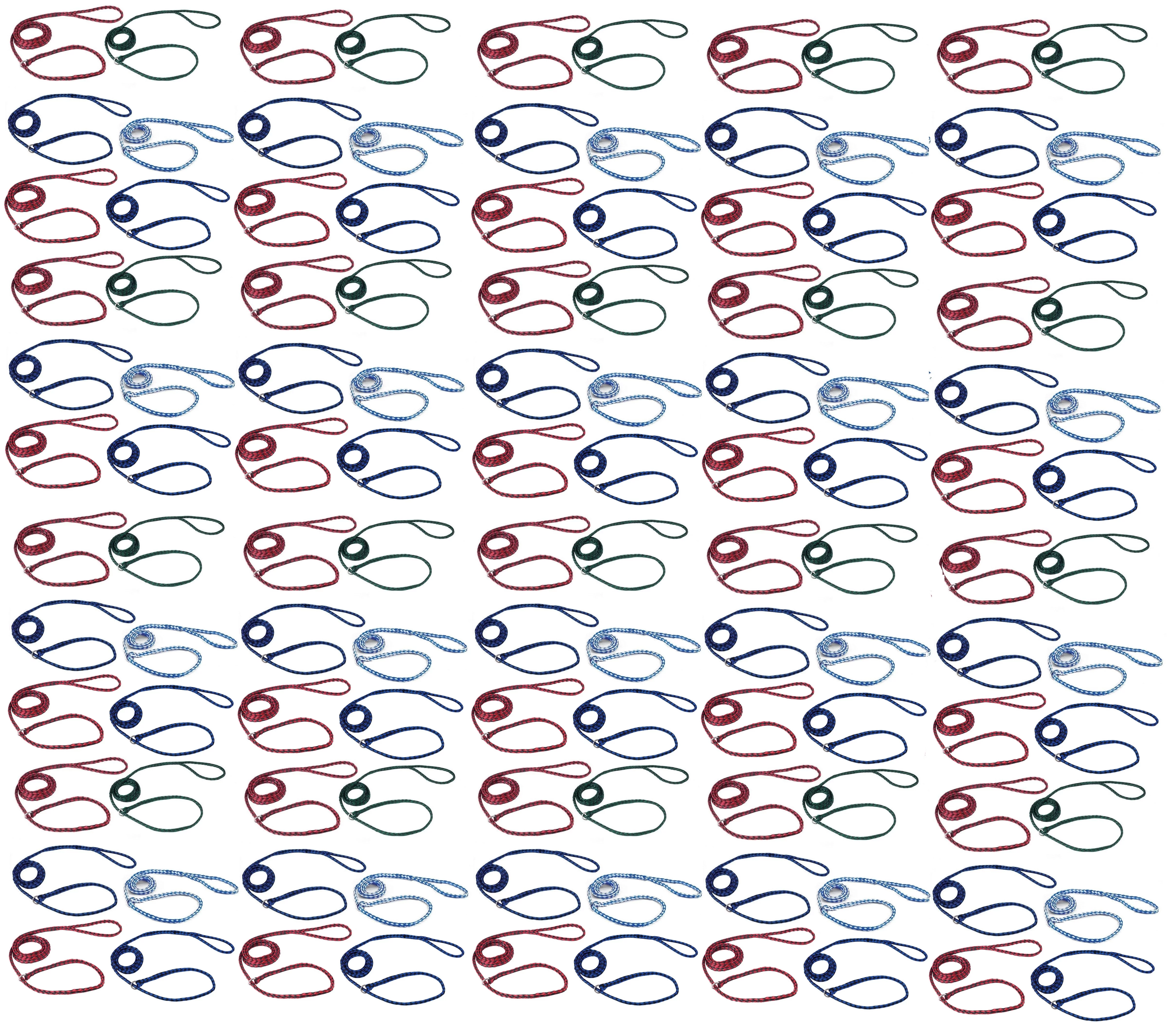 Braided Poly Dog Control Slip Leads Assorted Color Vet Rescue Kennel Bulk Packs (120 Leads)