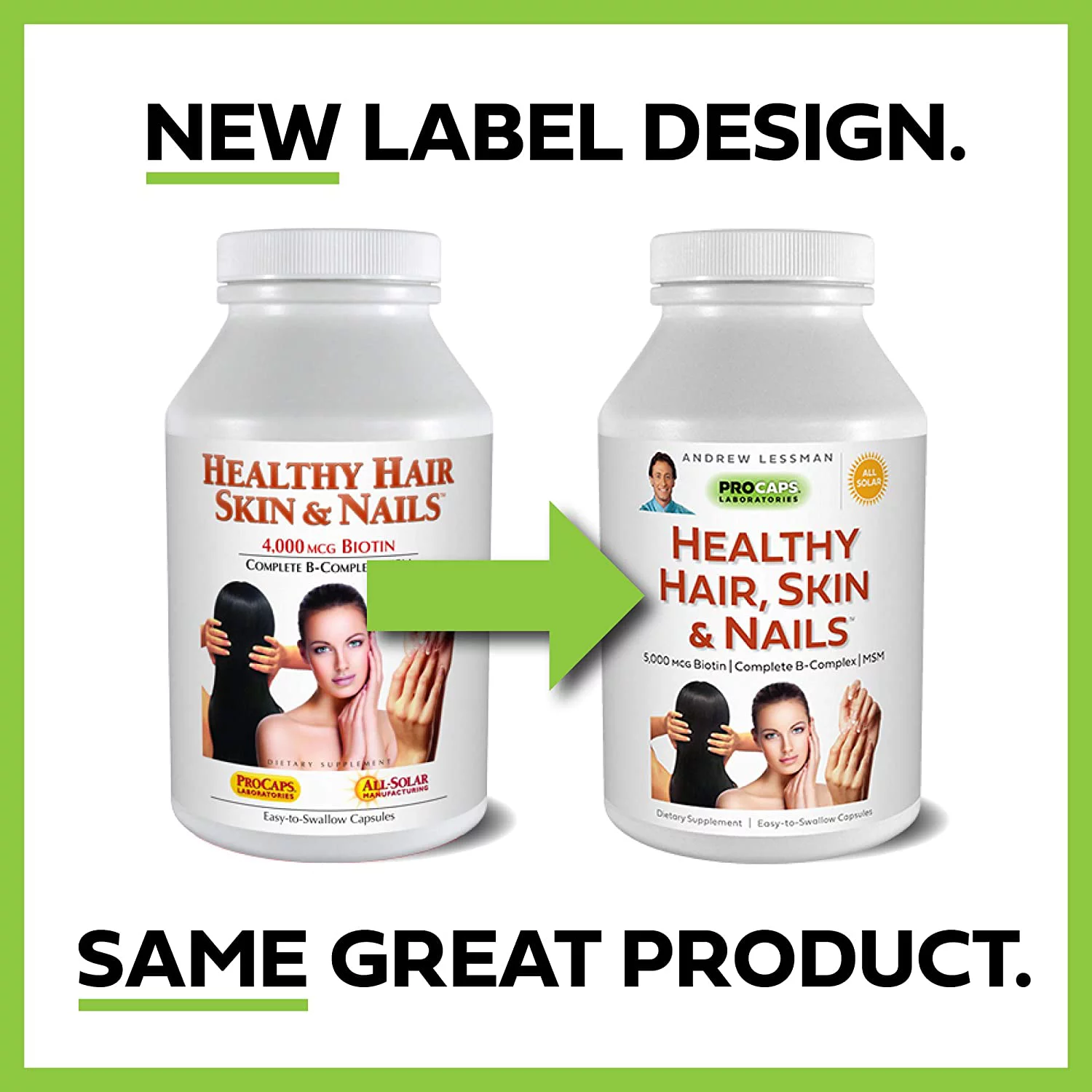 Andrew Lessman Healthy Hair, Skin & Nails 240 Capsules – 5000 mcg High Bioactivity Biotin, MSM, Full B-Complex Promotes Beautiful Hair, Skin and Strong Nails - No Additives. Easy to Swallow Capsules