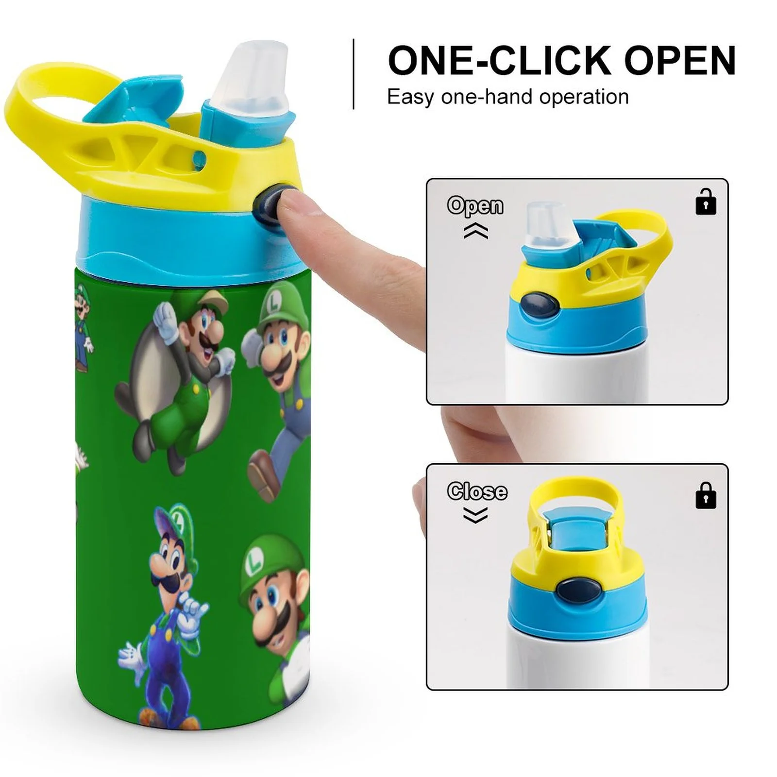 Luigi's Mansion Game Kid's Insulated Water Bottle With Straw Vacuum Stainless Steel Cup Leak-Proof Children Toddler Thermoses