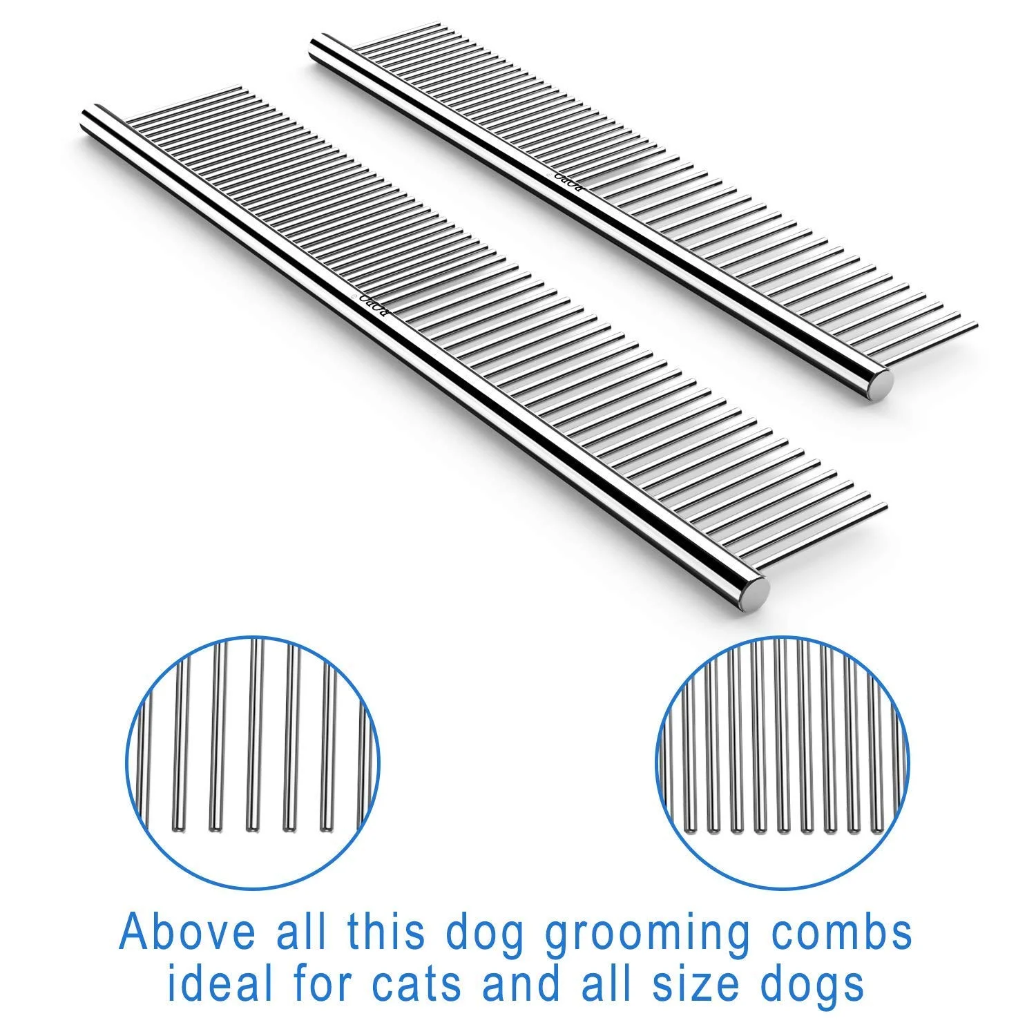 CWXZSTM Pet Steel Combs Dog Cat Comb Tool for Removing Matted Fur - Pet Dematting Comb with Rounded Teeth and Non-Slip Grip Handle - Prevents Knots and Mats for Long and Short Haired Pets,6.5IN/7.4IN