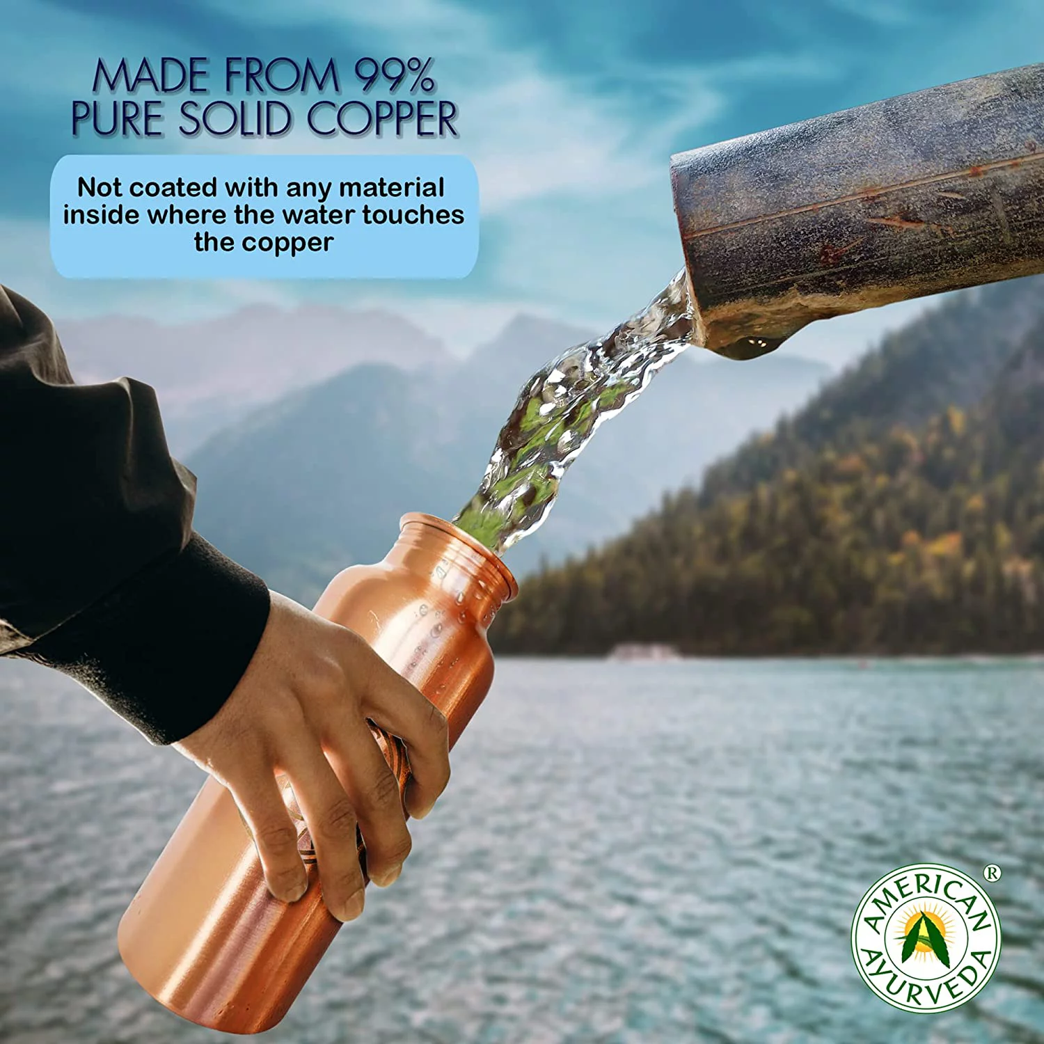 100 Pure Copper Water Bottle Joint Free, Leak Proof, Tumbler, Flask, Yoga, Health Benefits, Natural Alkaline Water, 900ml/30 Oz