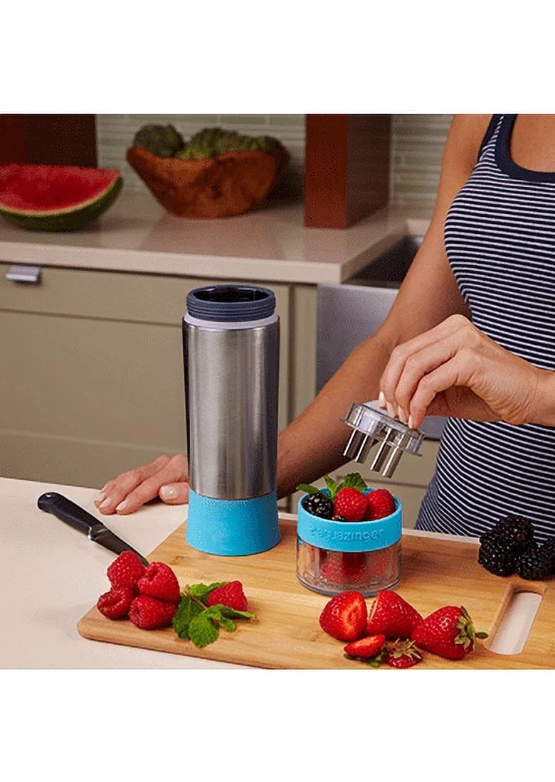 Zing Anything Aqua Zinger 18/8 Stainless Steel Blue Fruit Fusion Water Bottle, 20 Ounce