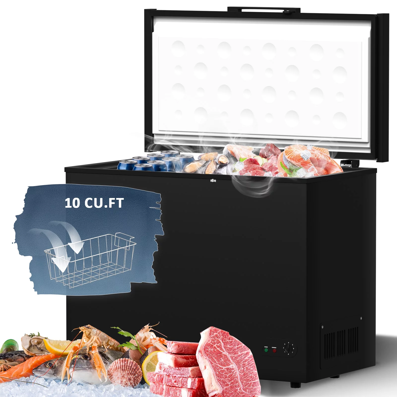 Chingoo 10.5 Cu.ft Deep Freezer with Removable Basket, Chest Freezer Perfect for Home, Shop-Black