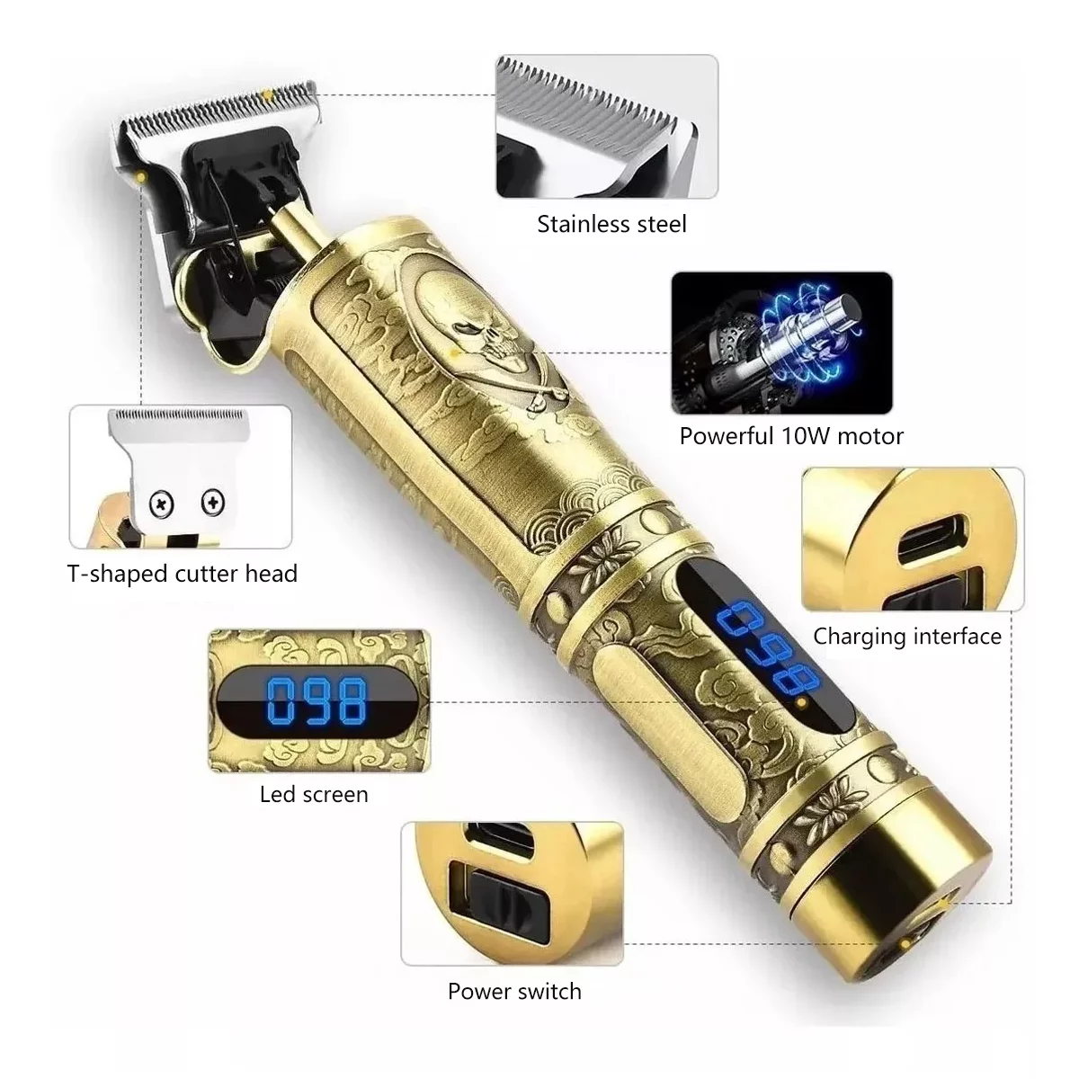 Hair Clippers for Men, CIICII Professional Hair Trimmer Zero Gapped T-Blade Trimmer Cordless Rechargeable Edgers Clippers Electric Beard Trimmer Shaver Hair Cutting Kit with LCD Display