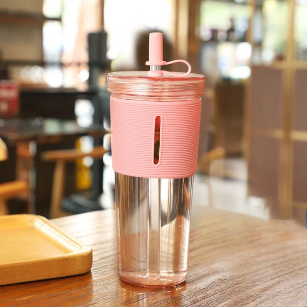 700ml Kettle Transparent Large Capacity Drink Bottle Plastic Cup Water Bottle Straw Cup RED