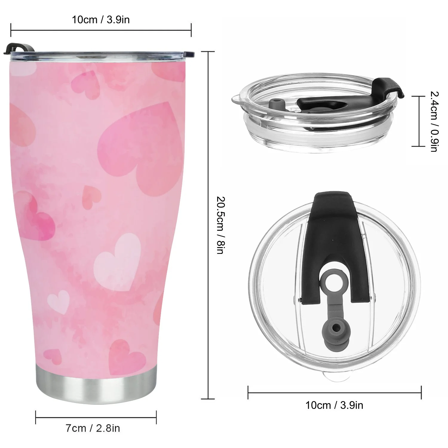 Hidove Stainless Steel Tumbler, Watercolor Heart Valentine 30oz Leak Proof & Stainless Steel Bottle for Hot & Cold Drinks - Coffee Travel Mug, Water Metal Canteen, Thermal Cup