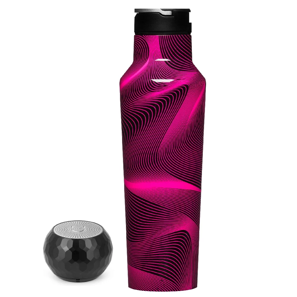 U Speakers Mini Glam Portable Wireless Bluetooth Speaker with Magnetic Base, Mic & Selfie Remote Control Black Active Chic Lifestyle Bundle with Insulated Sport 20 oz. Straw Canteen Bottle Pink