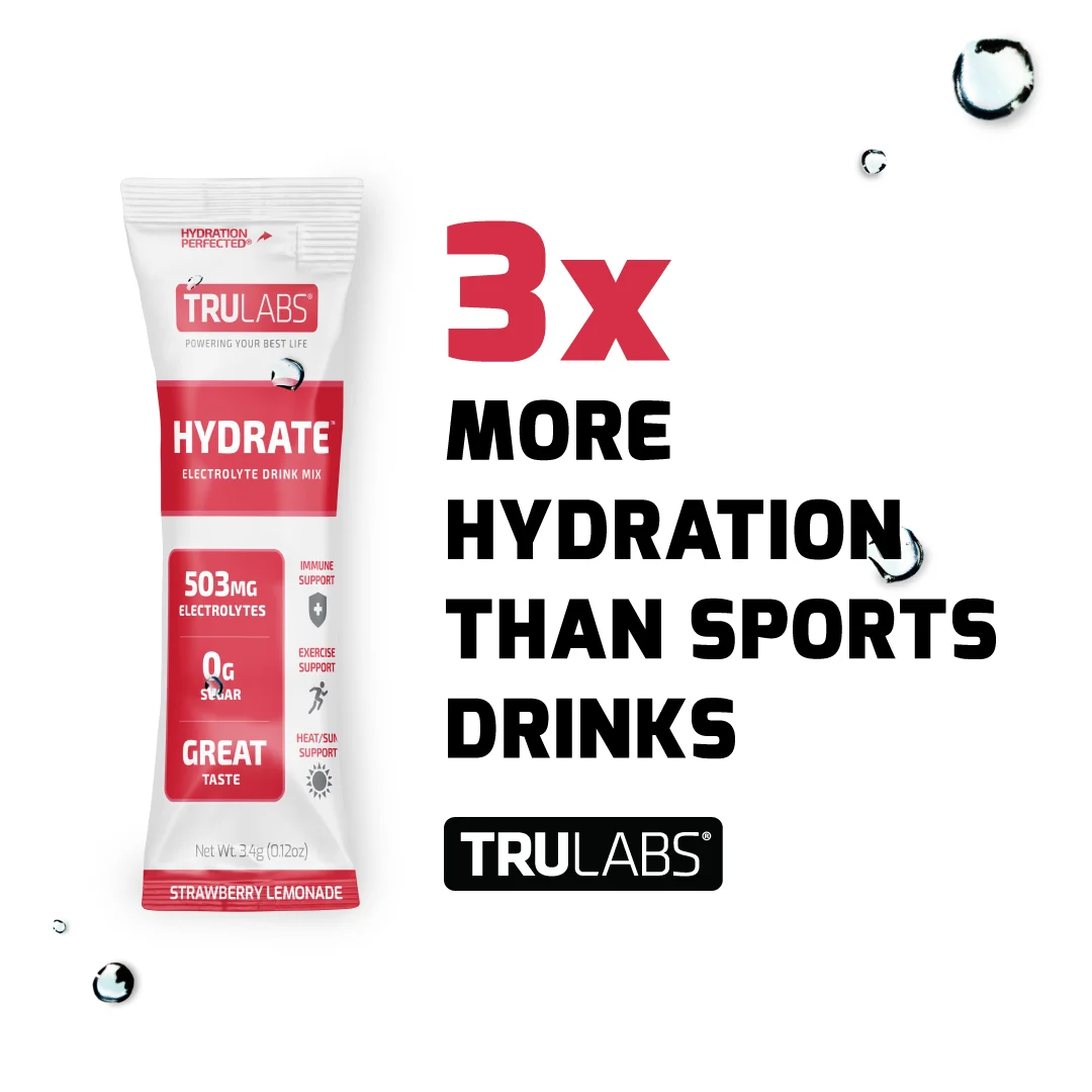 TruLabs Hydrate Strawberry Lemonade, Hydration Electrolyte Powdered Drink Mix, 16 Sticks