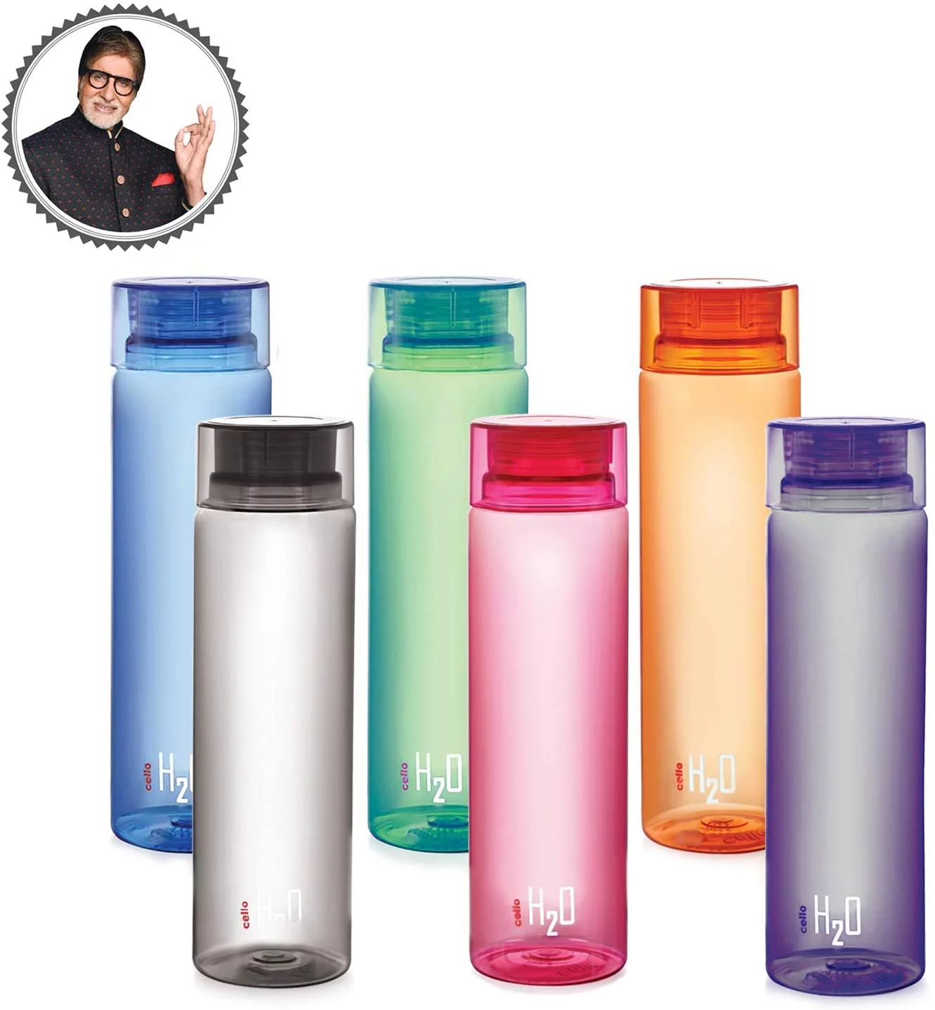 Cello H2O Unbreakable Bottle , 1 Litre, Set of 6,
