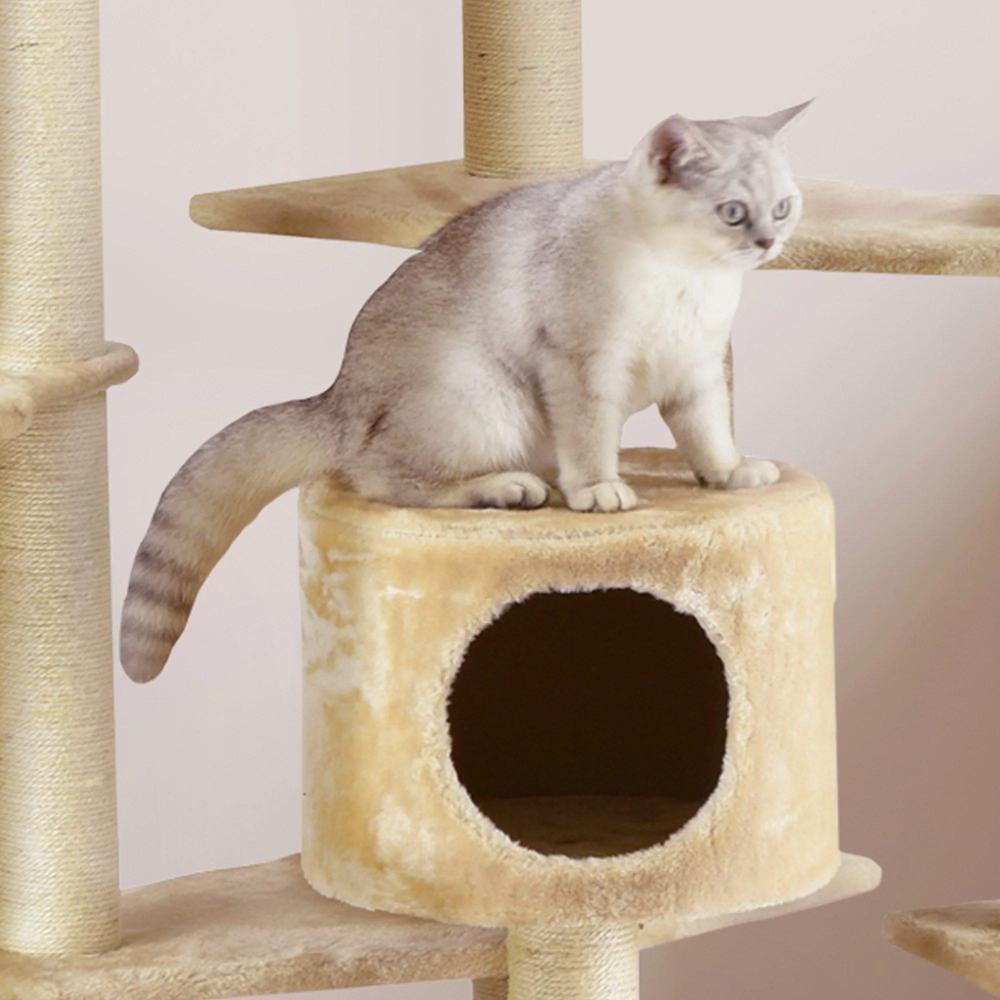 Go Pet Club 80-in Cat Tree & Condo Scratching Post Tower, Beige