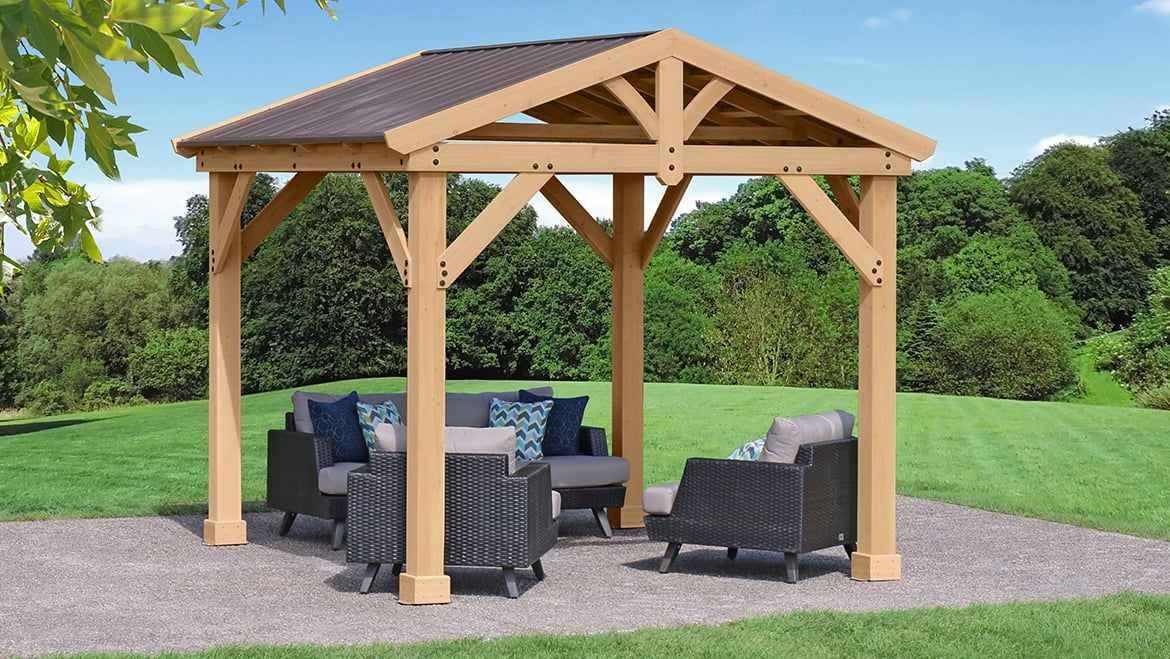 Yardistry 10' x 10' Meridian Cedar Pavilion with Aluminum Roof