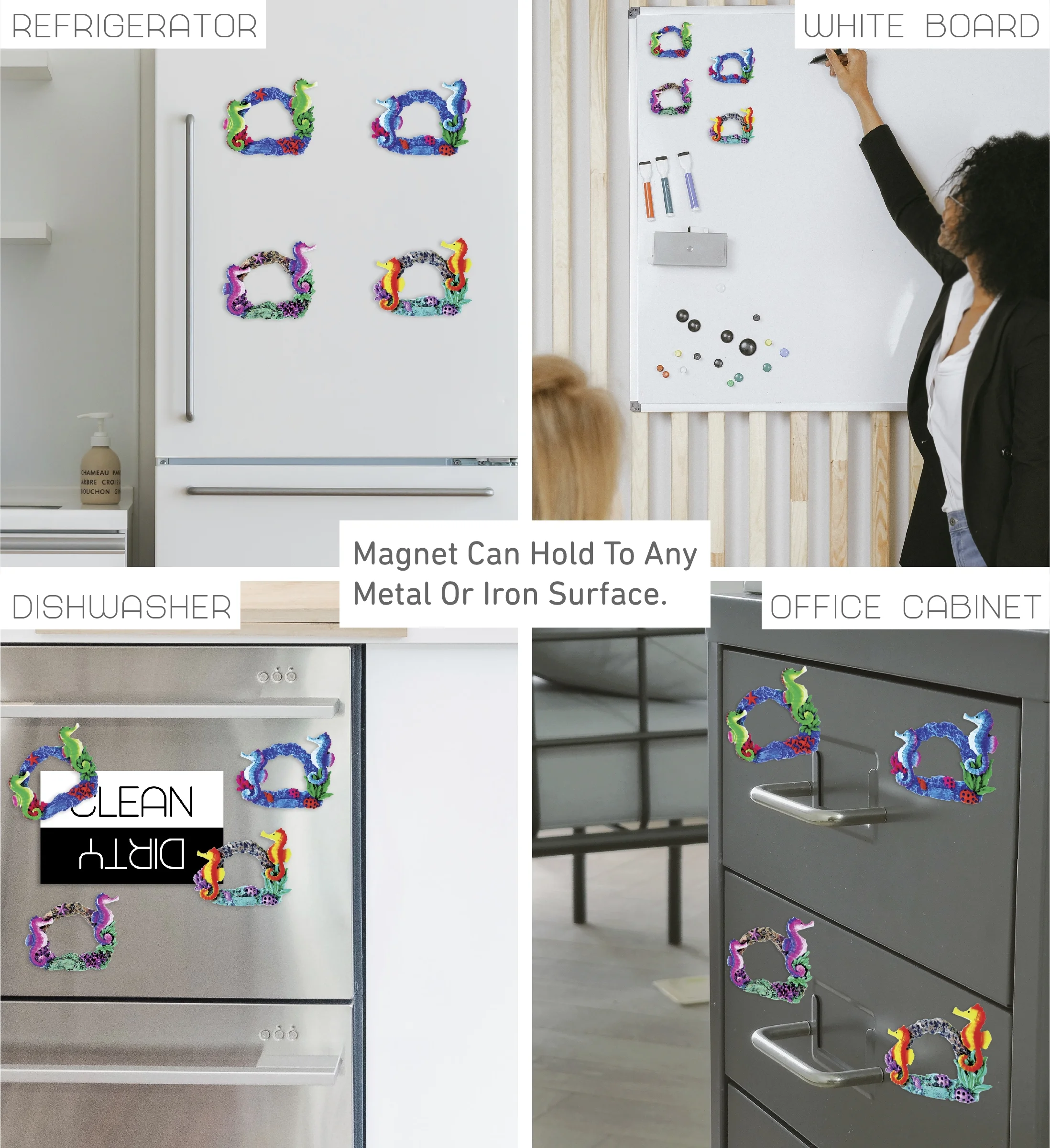 CoTa Global Seahorse Coral Reef Refrigerator Magnets Set of 4 - Assorted Color Novelty Ocean Life Fridge Door Magnets, Cute Resin Magnets, Home Decor & Cool Office Underwater Nautical Decor - 4 Pack