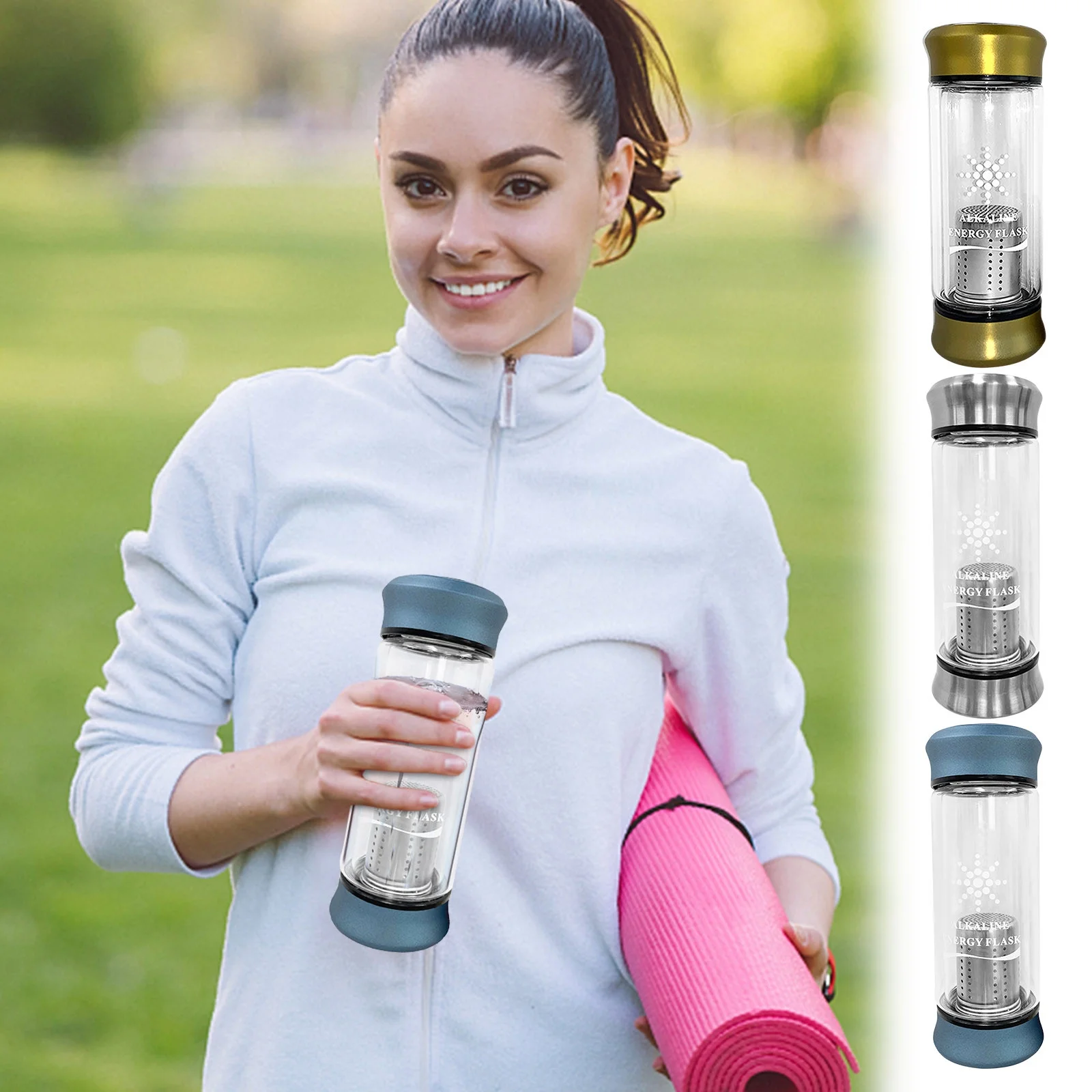 Rich Hydrogen Water Bottle, Rechargeable Ion Bottles Hydrogen Water Ionizer, Electrolysis Generator Ionization Bottle Weak Alkaline Cup Anti-Oxidation and Anti-Aging Glass Health Cup Gary