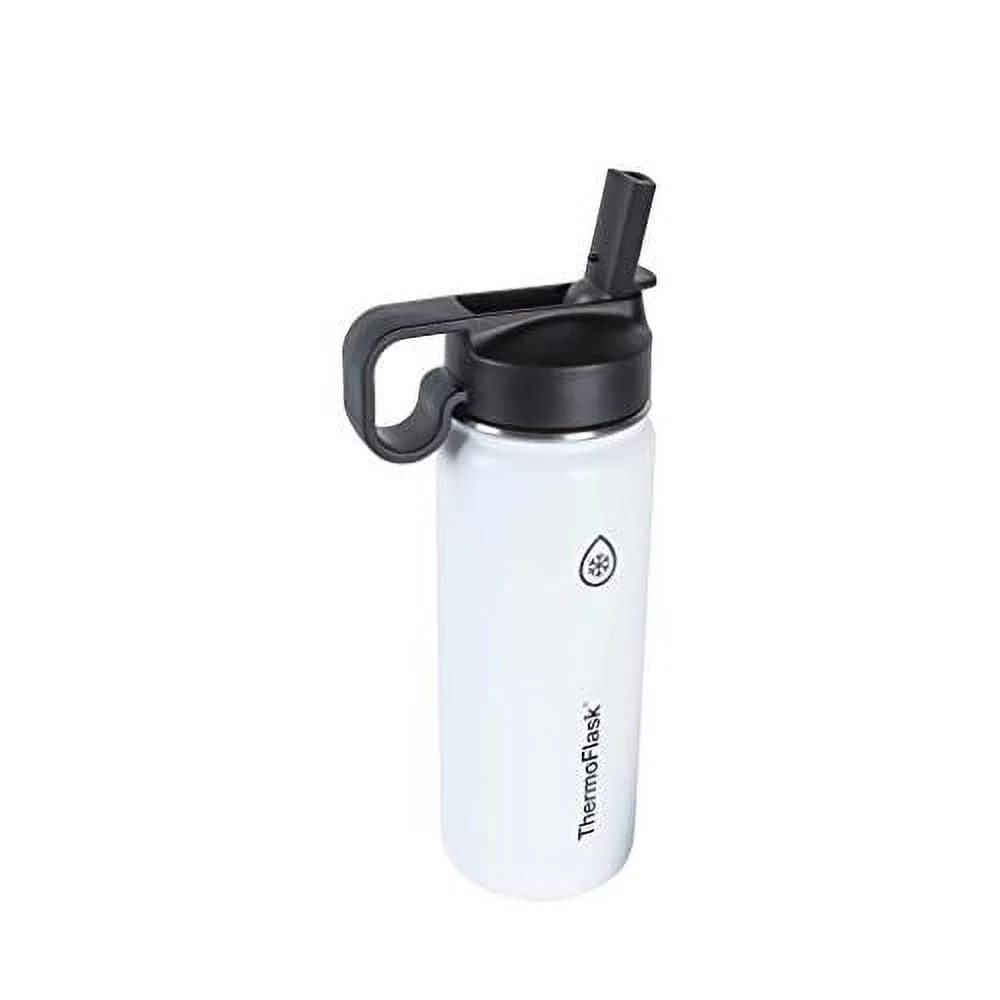 ThermoFlask 18 oz Insulated Stainless Steel Bottle with Chug and Straw Lids, White