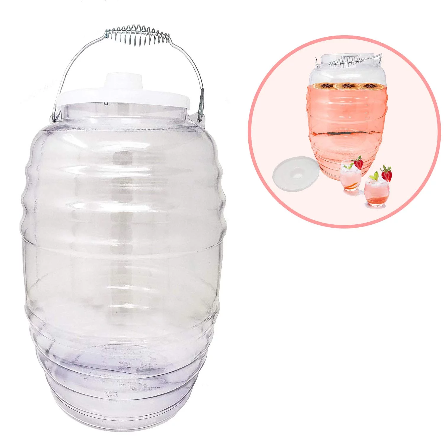 Set of 2 Vitrolero Tapadera 5 Gallon Aguas Frescas Water Juice Beverage Container Jug with Lid, 20 L Clear- BPA Free Food Grade Plastic