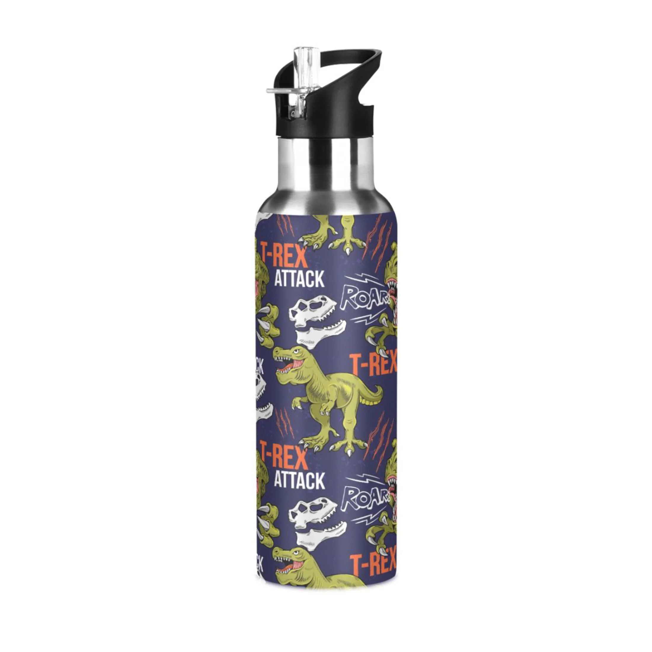 Water Bottle with Straw Lid Leak T-rex Tyrannosaurus Rex Dinosaur Stainless Steel Insulated Thermos Vacuum Flask for Cold Hot Drinking for Sports Camping Gym Yoga