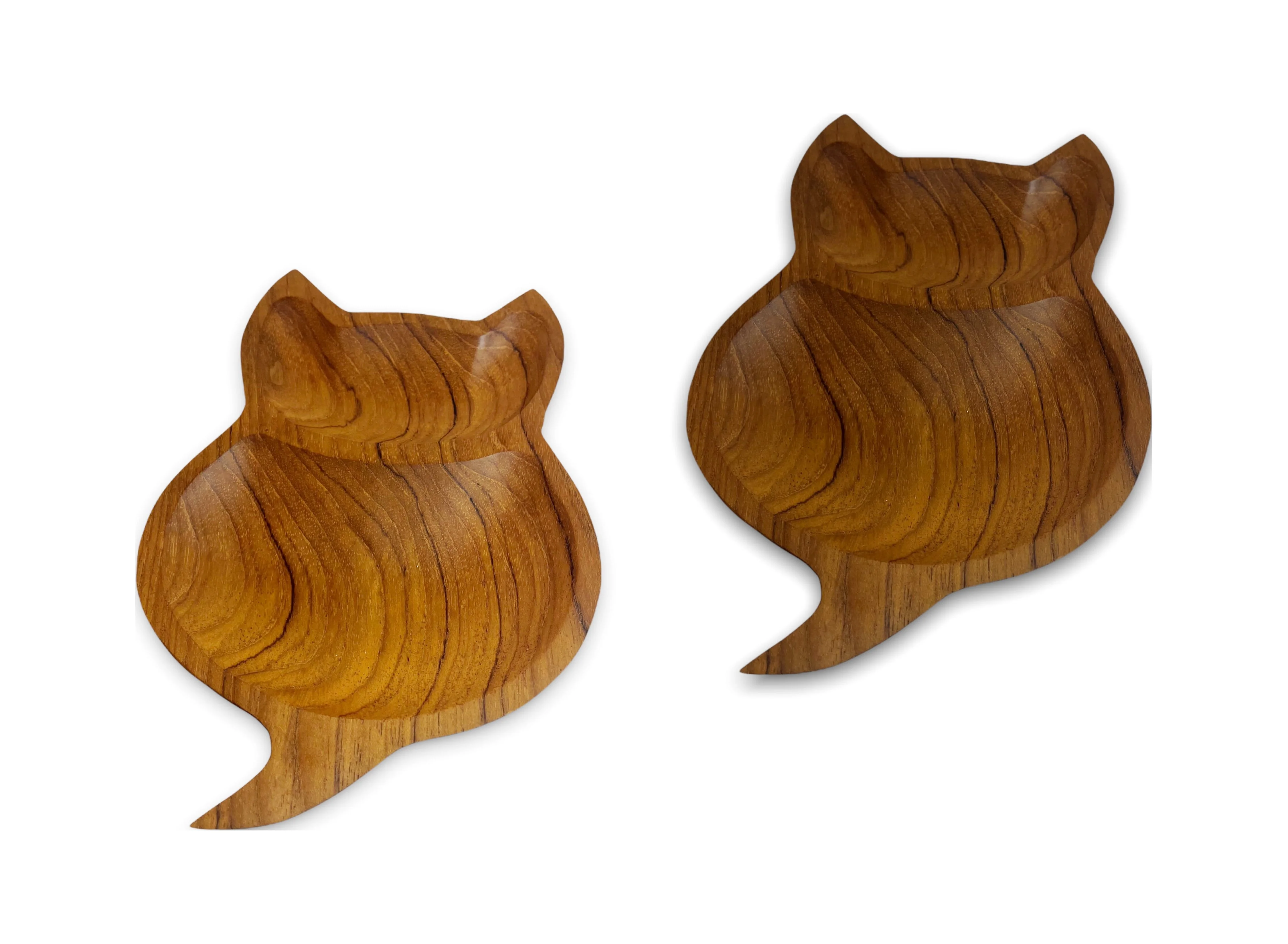 Handcrafted Solid Single Piece Teak Wood Plate/Tray/Dish/Platter (Set of 2), Multi-purpose use for serving and preparing desserts, fruits, appetizers, nuts, Hors d’oeuvres, cheese, etc. (Cat Small)