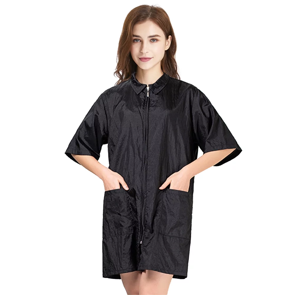 Toptie Hair Grooming Smock, Haircut Barber Cape Jacket for Nail SPA Salon Hairdress-Black-XL