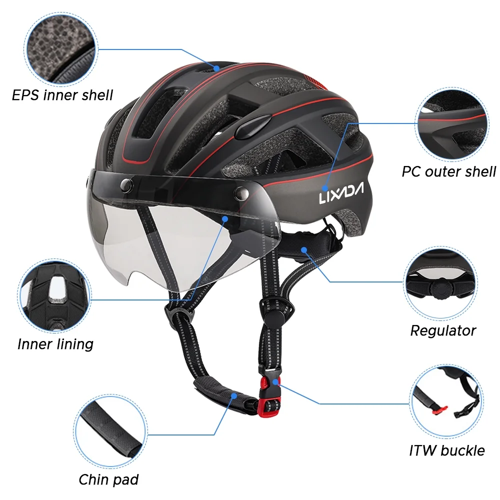 Enhance Your Cycling Experience with Lixada Mountain Bike Helmet, Detachable Magnetic Goggles, Rear Light , Safety Headgear