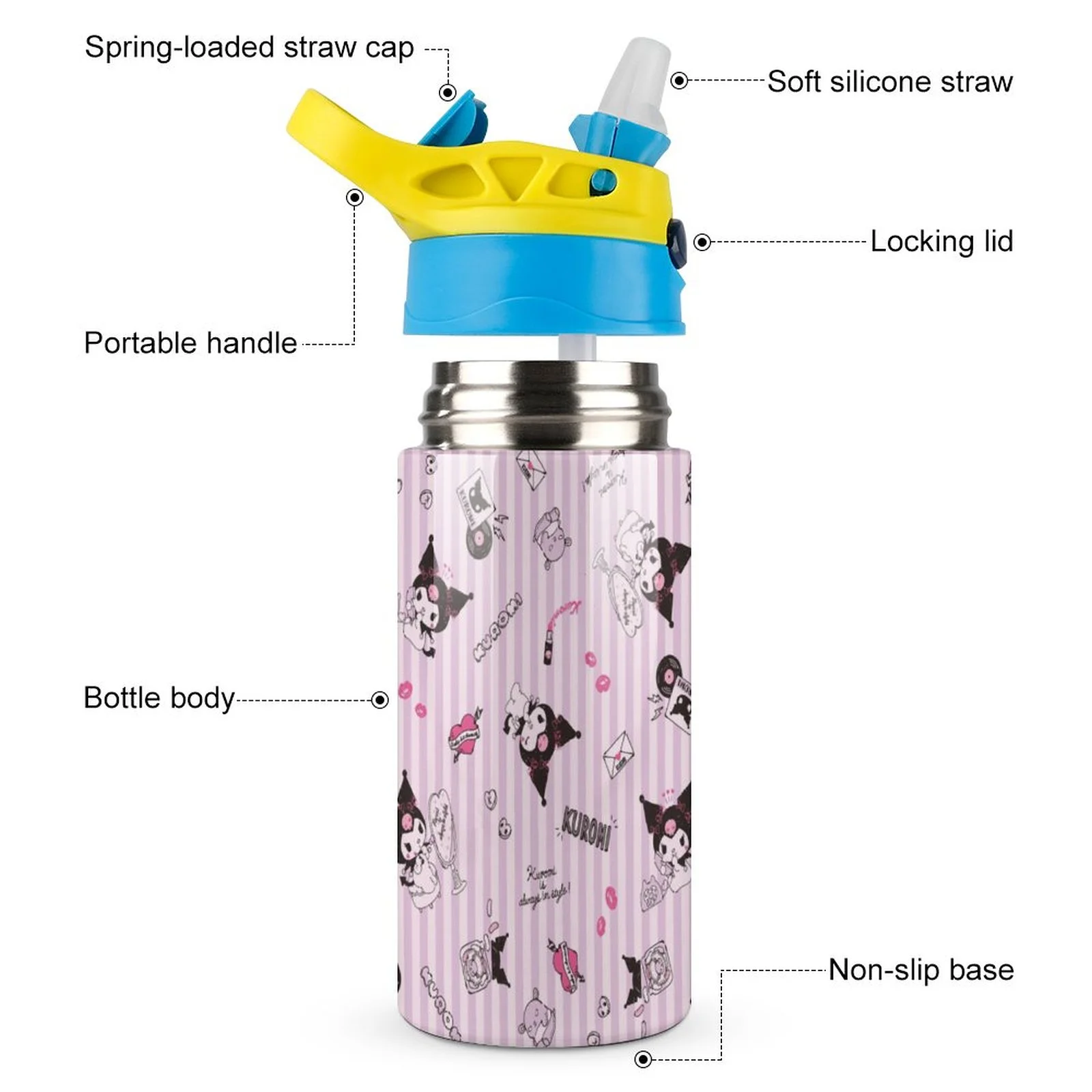 Kuromi My Melody Children's Water Bottle Vacuum Insulated Stainless Steel Cup With Straw Toddler Thermoses