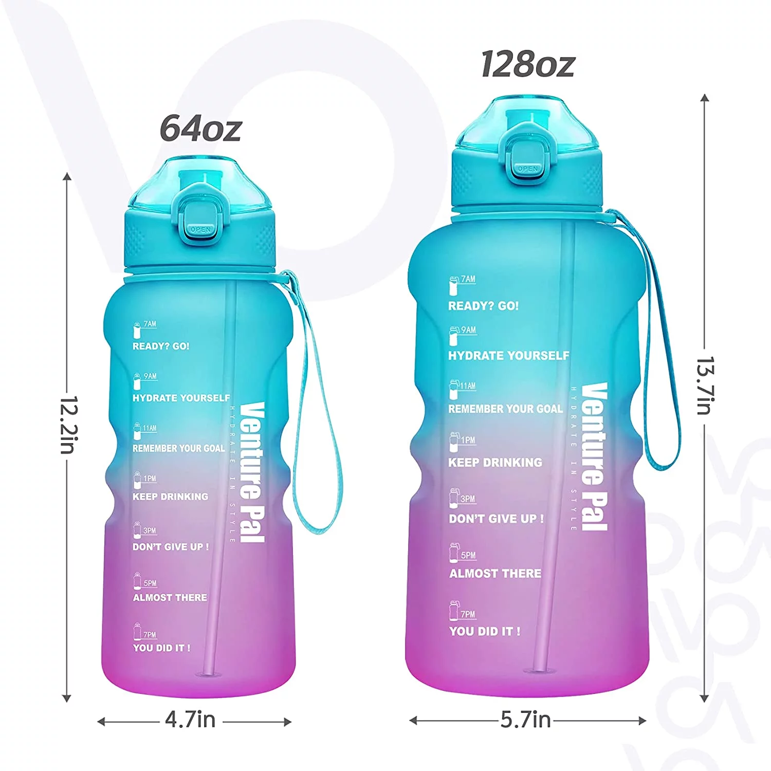 Venture Pal Half Gallon/64oz Motivational Water Bottle with Straw and Times to Drink