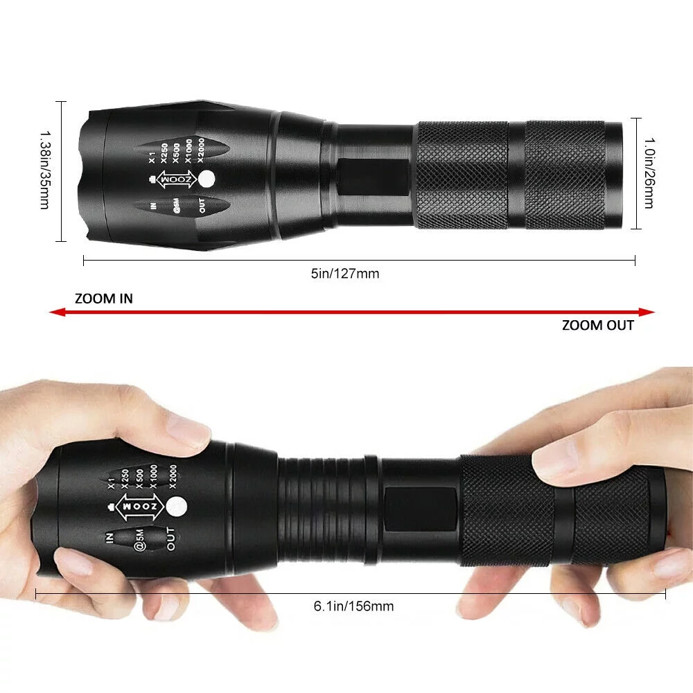 2 Pcs LED Tactical Flashlight, Super Bright 1200 Lumen Portable Outdoor Water Resistant Torch Zoomable Light Flashlight with 5 Light Modes