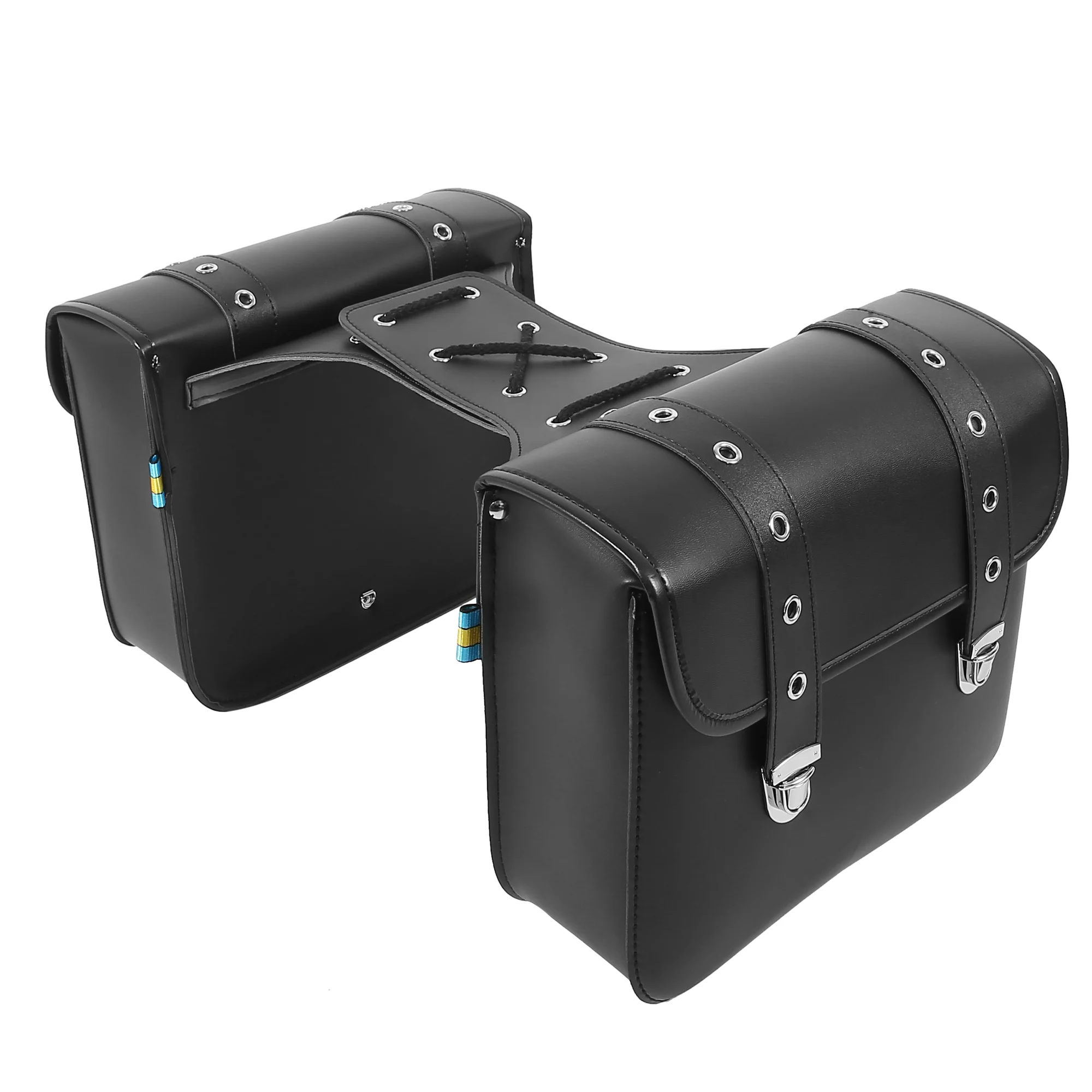 Unique Bargains Pair Motorbike Saddlebag Side Tool Bags Cycling Bag Waterproof Faux Leather Black