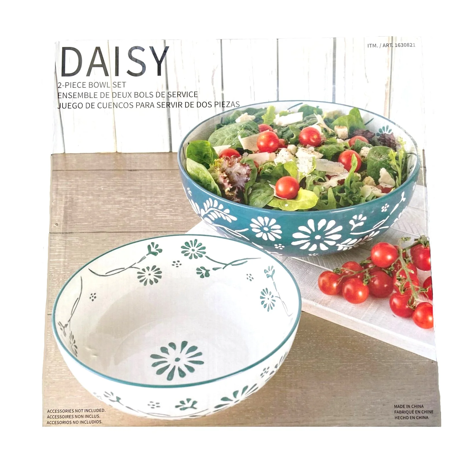 Baum Daisy Bowl Set 2Pc Stoneware 1 Large Bowl 1 Medium Bowl Dishwasher Safe Blue