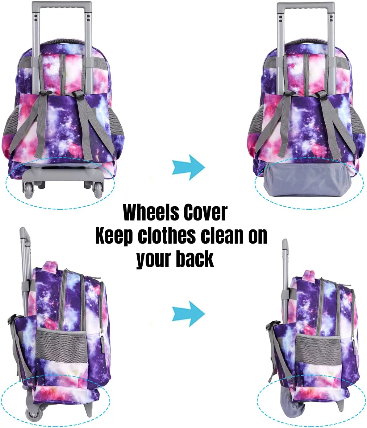 Seastig Foldable Rolling Backpack for Kids Wheeled Backpack Double Handle Backpack Wheeled Suitcase with Lunch Bag and Pencil Case
