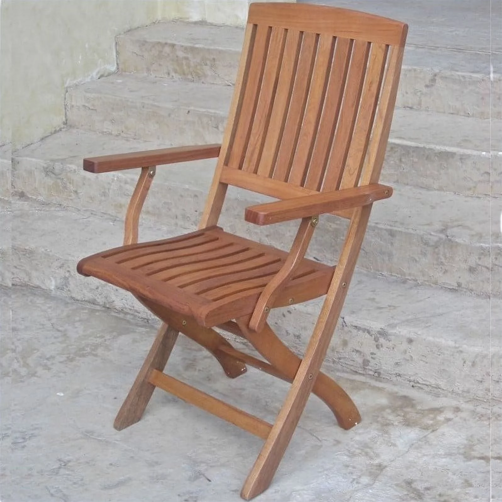 International Caravan Royal Tahiti Folding Arm Chairs-Color:Brown Stain,Material:Balau Wood,Number of Items:Set Of 2