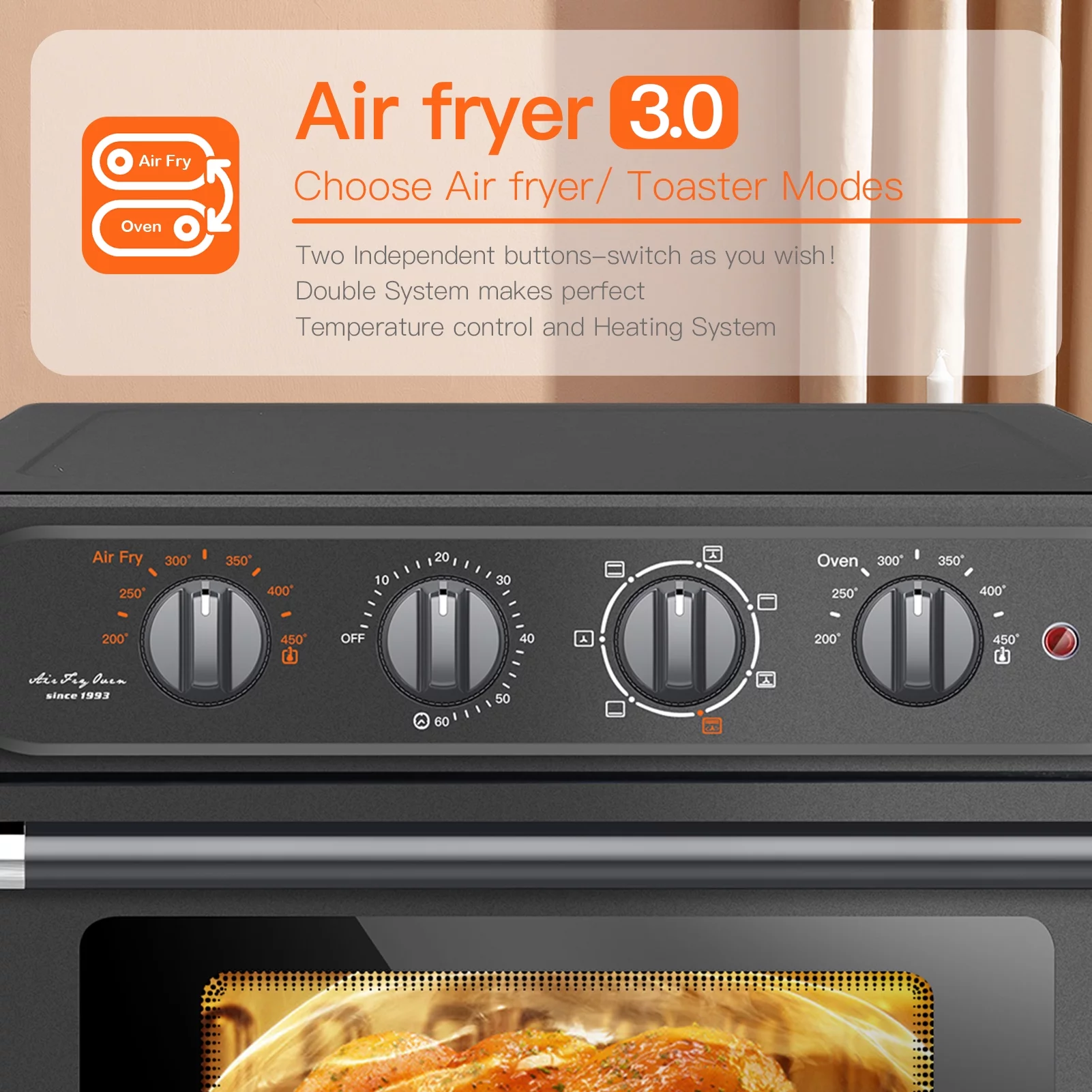 7-in-1 24 QT Air Fryer Toaster Oven ,Convection Oven with Air Fry, Roast, Toast, Broil Bake Function Rotisserie Dehydrator for Kitchen Countertop Appliances for Cooking Chicken, Steak & Pizza