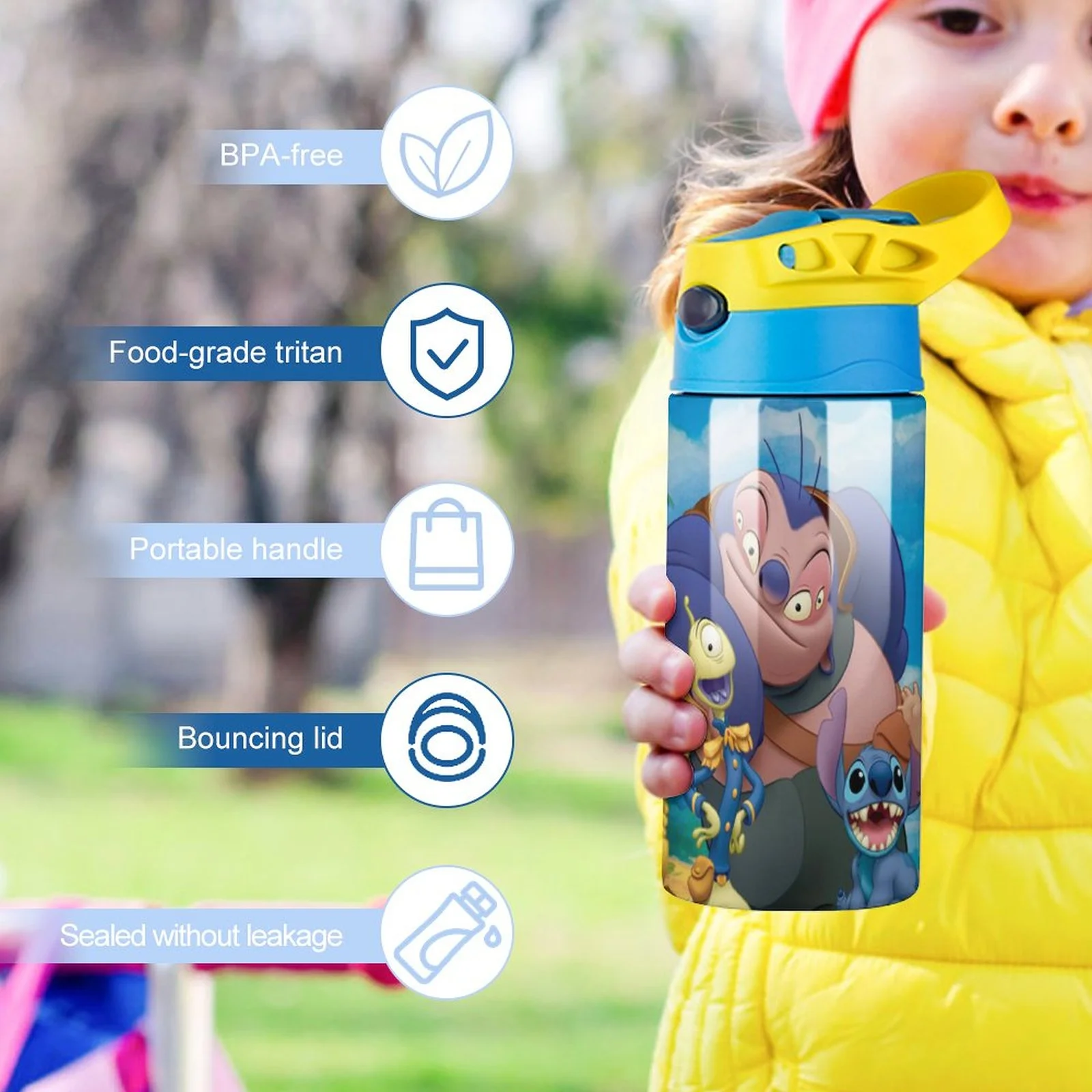 Stitch Cartoon Children's Water Bottle Vacuum Insulated Stainless Steel Cup With Straw Toddler Thermoses