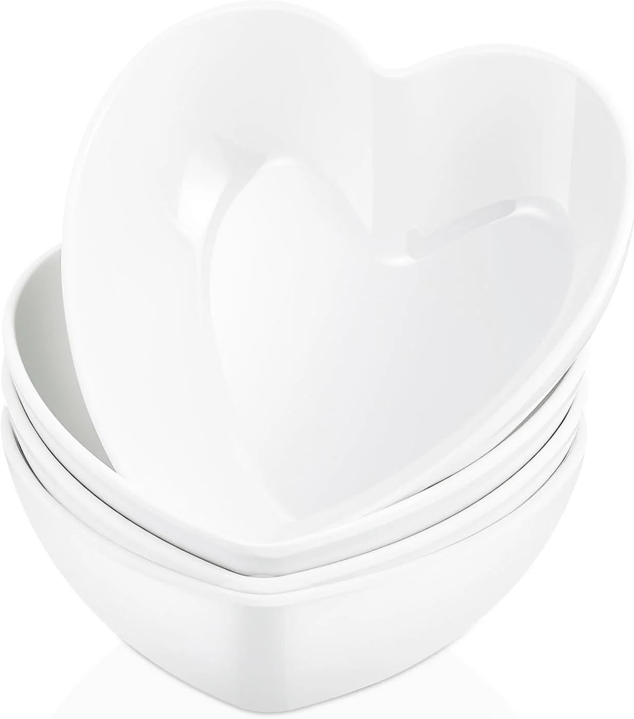 4 Pcs Heart Shaped Ceramic Bowls, 6 in Deep Heart Bowls Dessert Bowls Salad Bowls, White Ceramic Heart Plates, Valentine’s Day Serving Bowls for Cooking Wedding