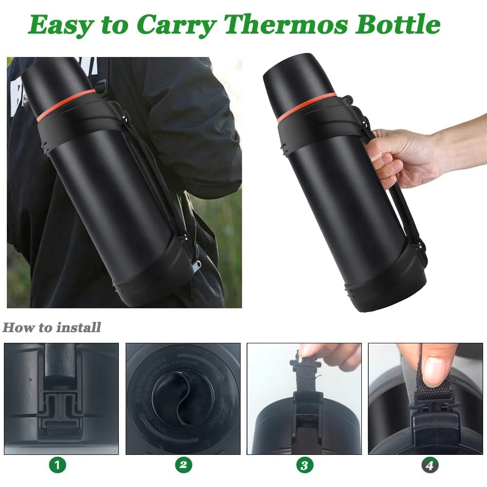 Insulated Water Bottle & Thermos Water Bottle ,68oz Stainless Steel Water Jug Classic Vacuum Bottle with Plastic Cup