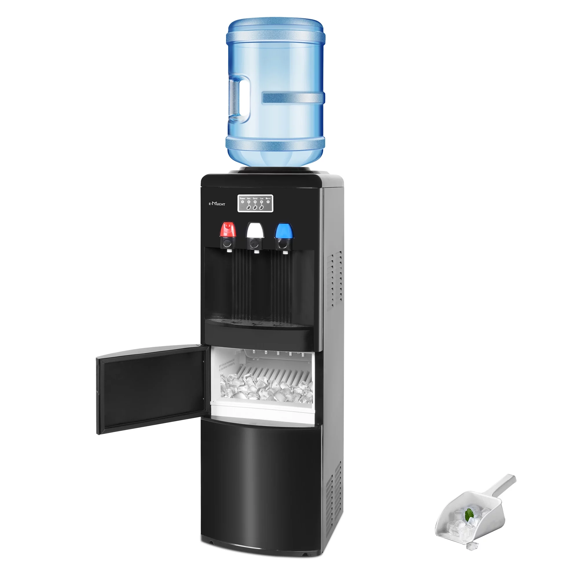 Water Dispenser with Ice Maker, 2 in 1 Water Dispense with Built-in Ice Maker, Water Cooler Dispenser for 3-5 Gallon Bottle with a Scoop, Ice-making Chamber, Child Safety Lock, Black