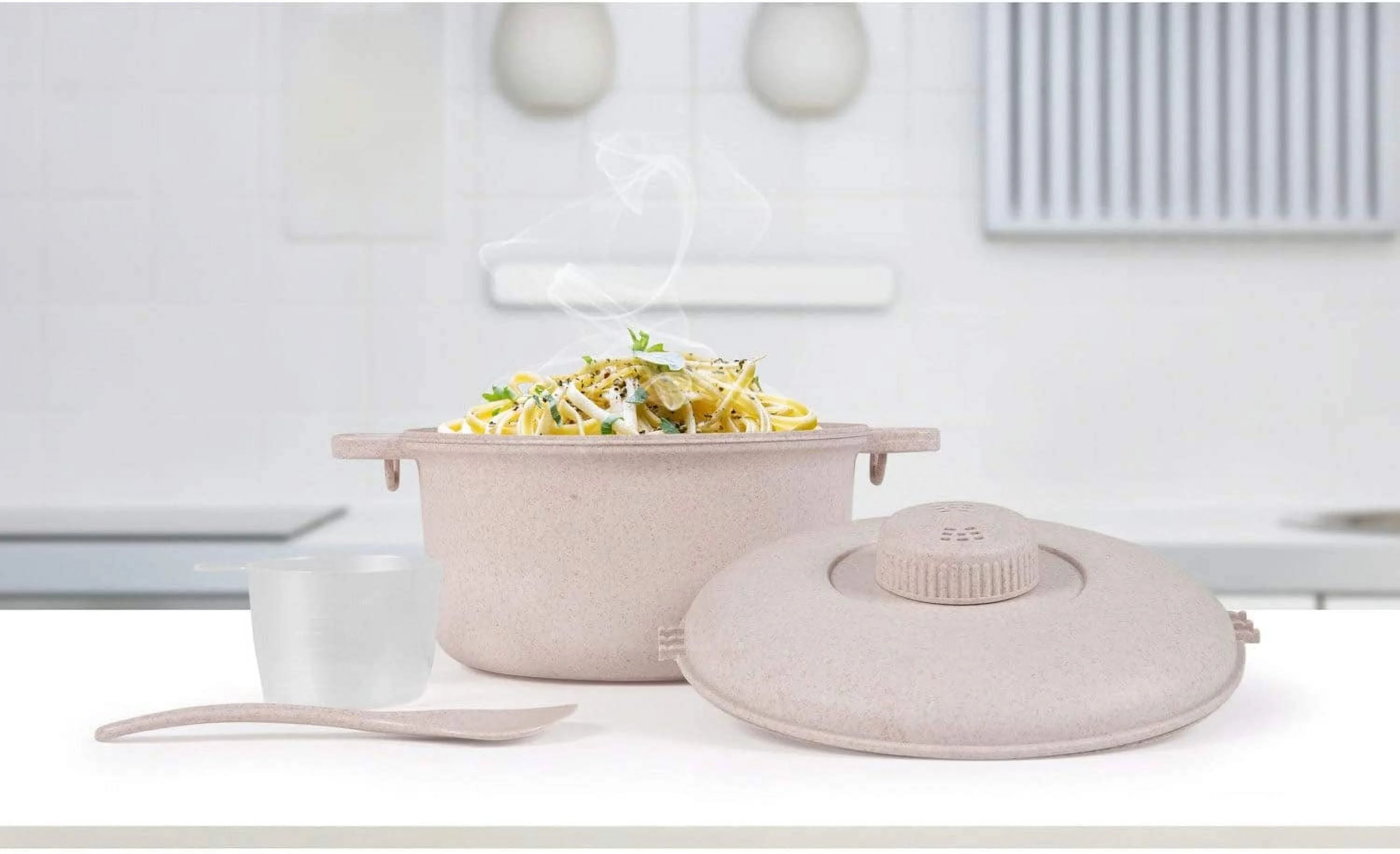 Eco Friendly Microwave Pressure Cooker - Easy Microwave Cooking - Easy & Fast Microwave Cookware For Rice, Chicken, Pasta, And More - Non-Toxic & Degradable Material (Beige)