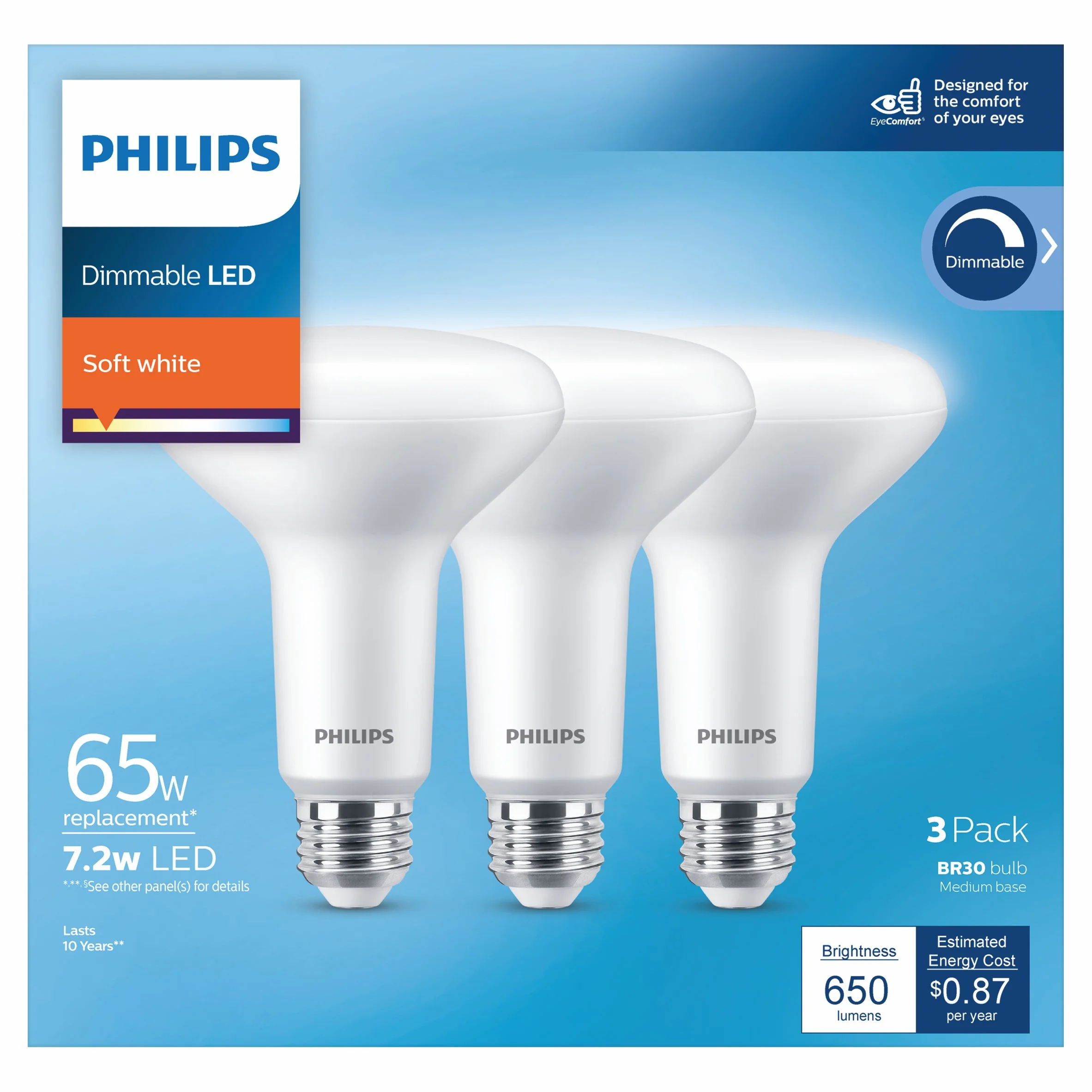 Philips LED 65-Watt BR30 Indoor Recessed Can Downlight Light Bulb, Frosted Soft White, Dimmable, E26 Medium Base (12-Pack)