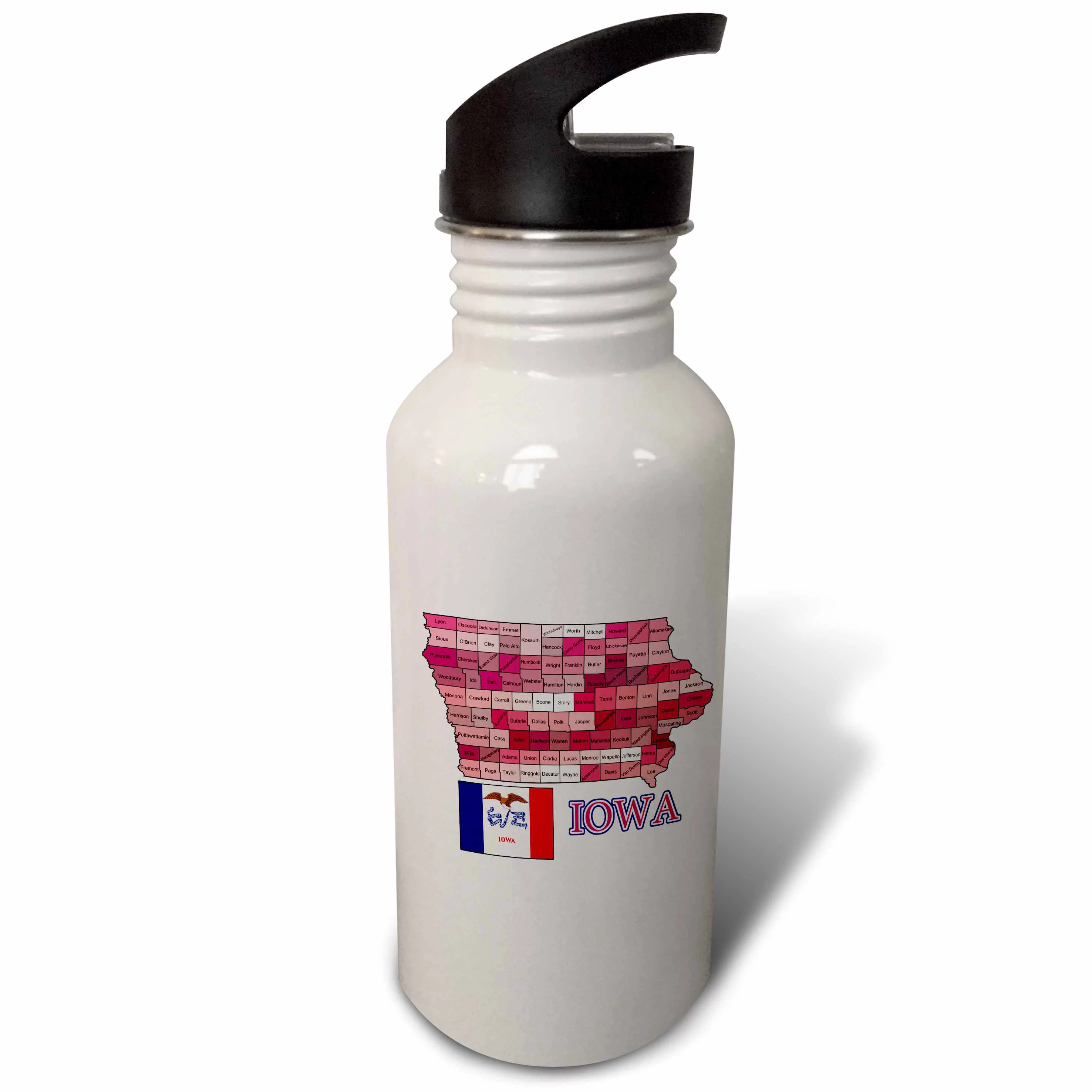 Flag and Map of Iowa showing all the counties in different colors 21 oz Sports Water Bottle wb-186863-1