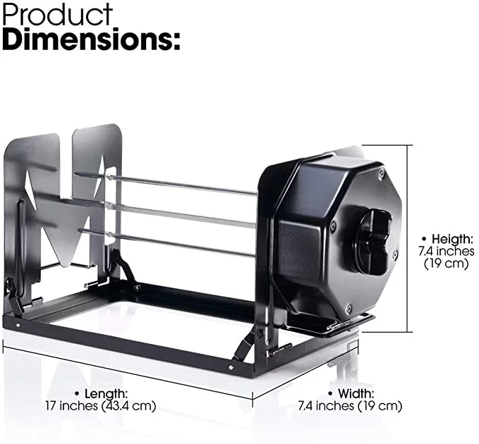 Roto Tisserie! Non Electric Rotisserie Machine. Portable for Convection Oven, Air Fryer Oven, BBQ Rotisserie, Fire Pit. Self Rotating Spit Roaster for Rotisserie Chicken, Shawarma, and 5lbs Foods