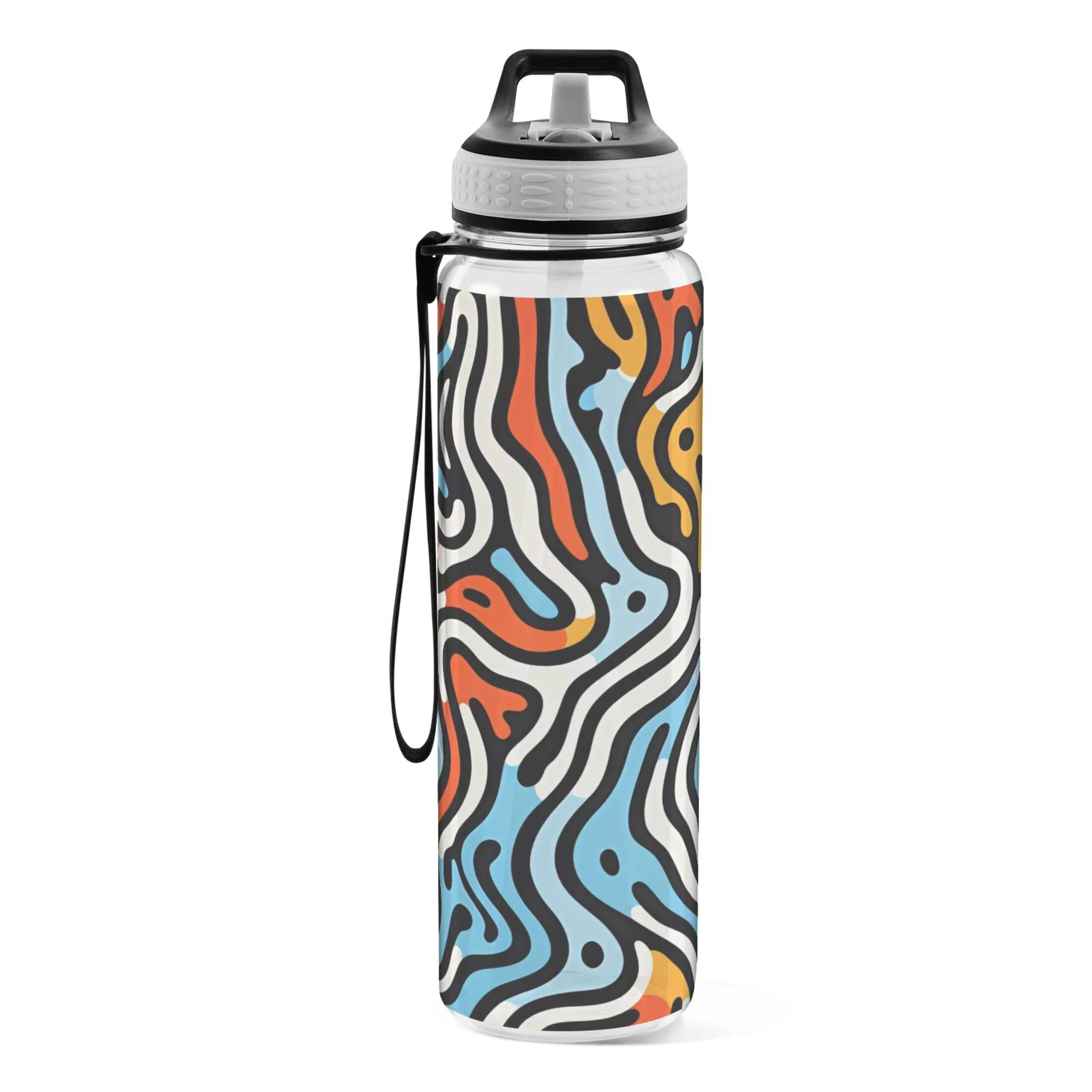 Abstract Colorful Pattern 32oz Water Bottles with Straw Tritan Leakproof Sports Bottle BPA Free Clear for Fitness Gym Swimming Cycling