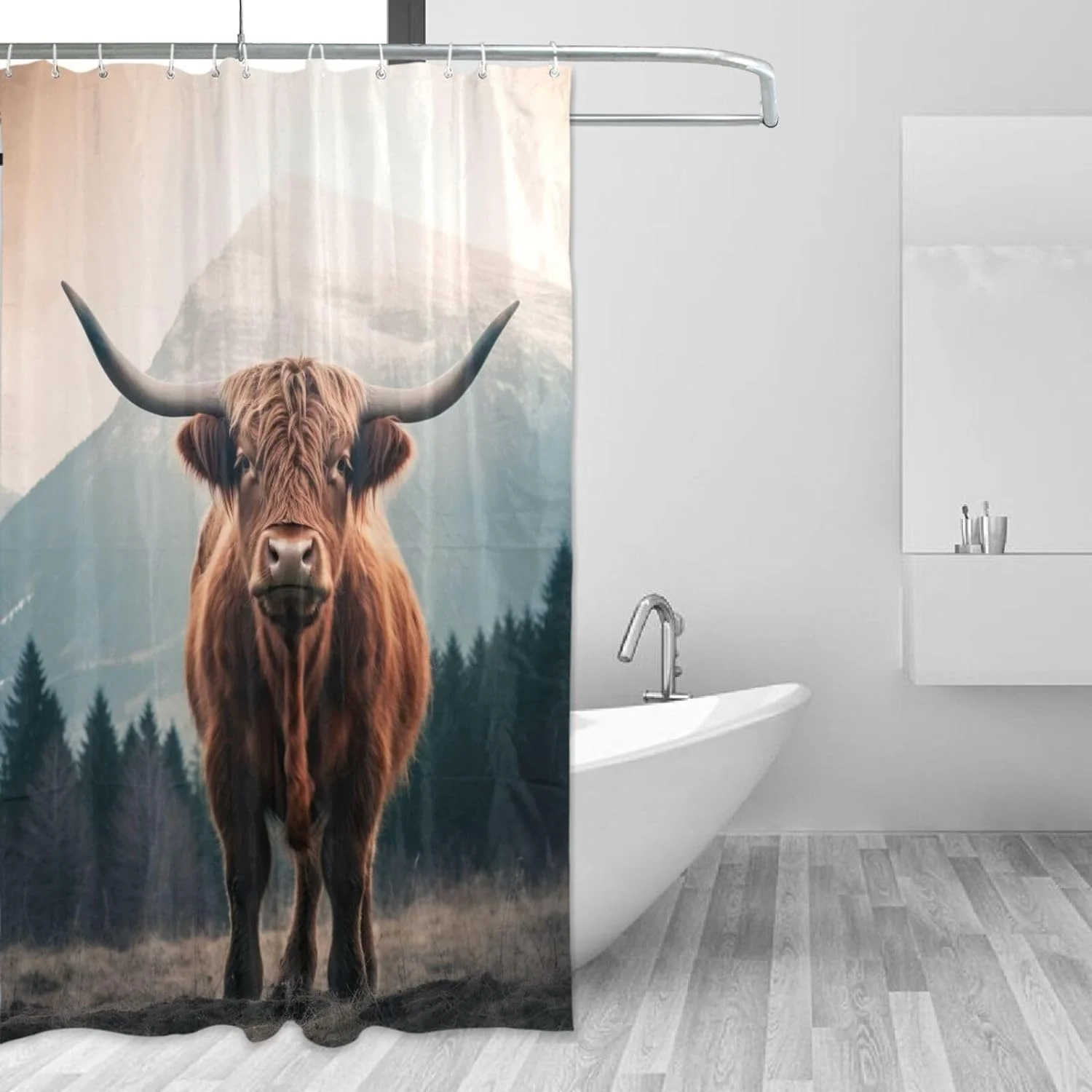 Coolnut Highland Cow Shower Curtain with Hooks, Waterproof Washable Fabric Shower Curtain for Bathroom Bathtub, 60 x 72 Inch Home Decor