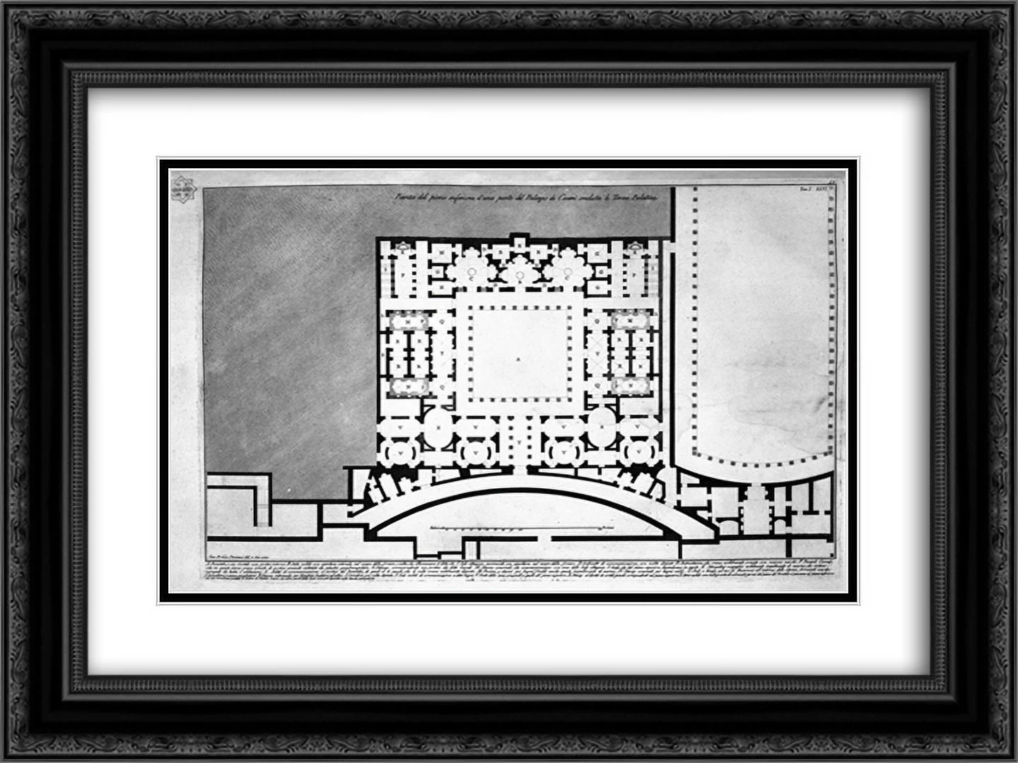 Giovanni Battista Piranesi 2x Matted 24x20 Black Ornate Framed Art Print 'The Roman antiquities, t. 1, Plate XLV. Plan of upper floor of the Caesars Palace de `d` home `s believed Augustus'